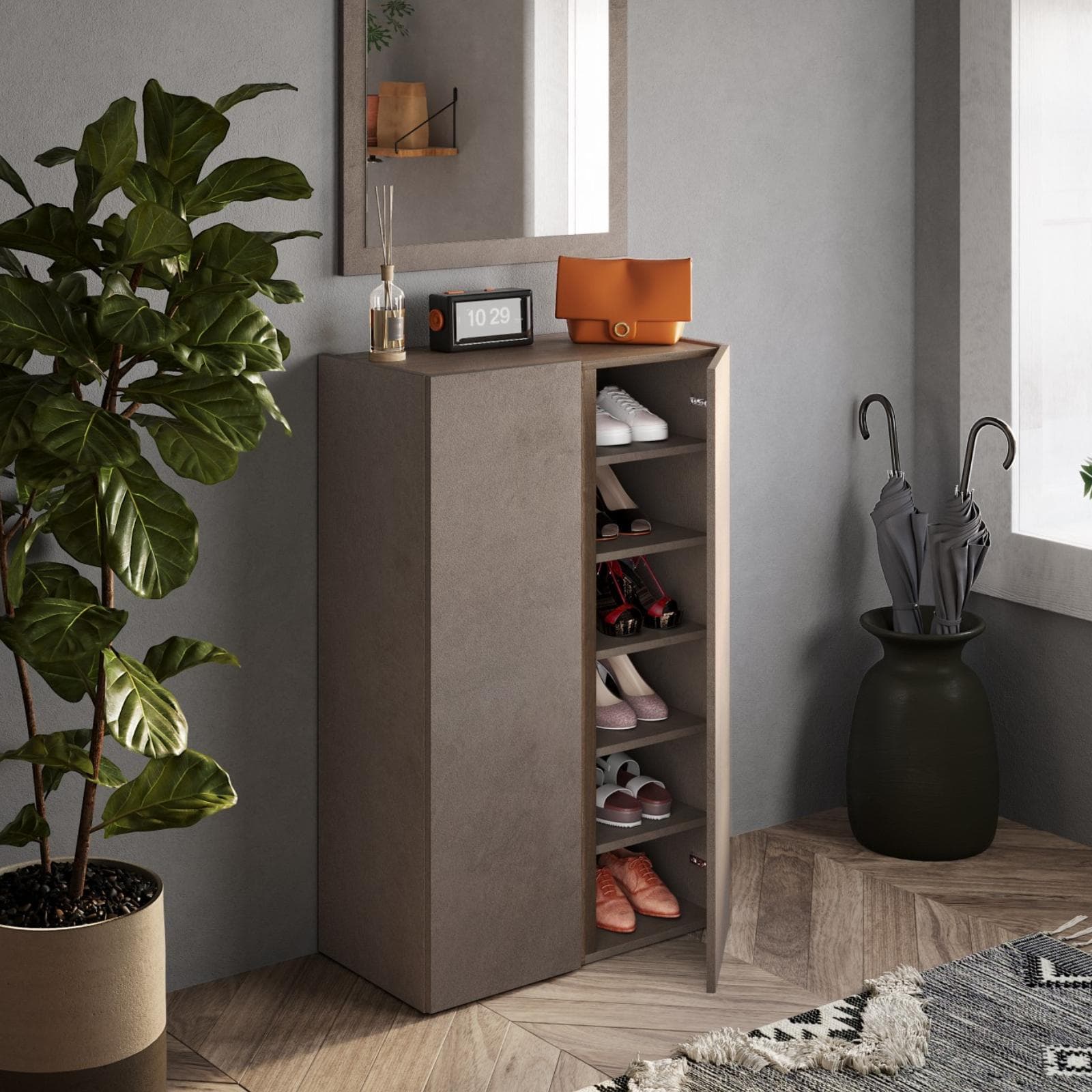 Mobile scarpiera 5 ripiani e ante battenti 70x111h cm legno mercure e bronzo - Blake