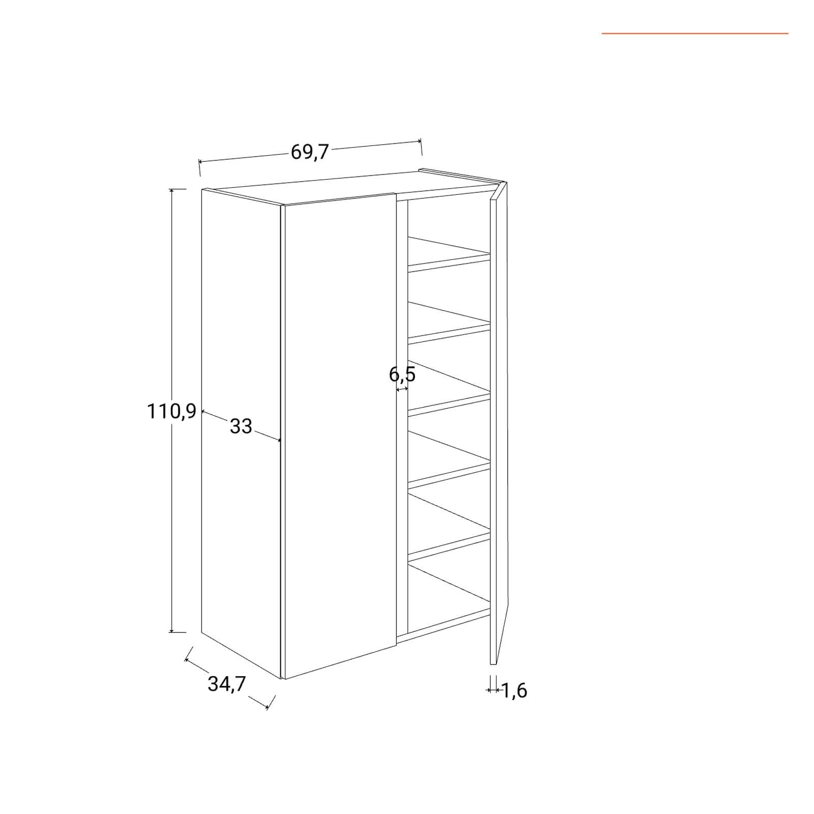 Mobile scarpiera 5 ripiani e ante battenti 70x111h cm legno mercure e bronzo - Blake