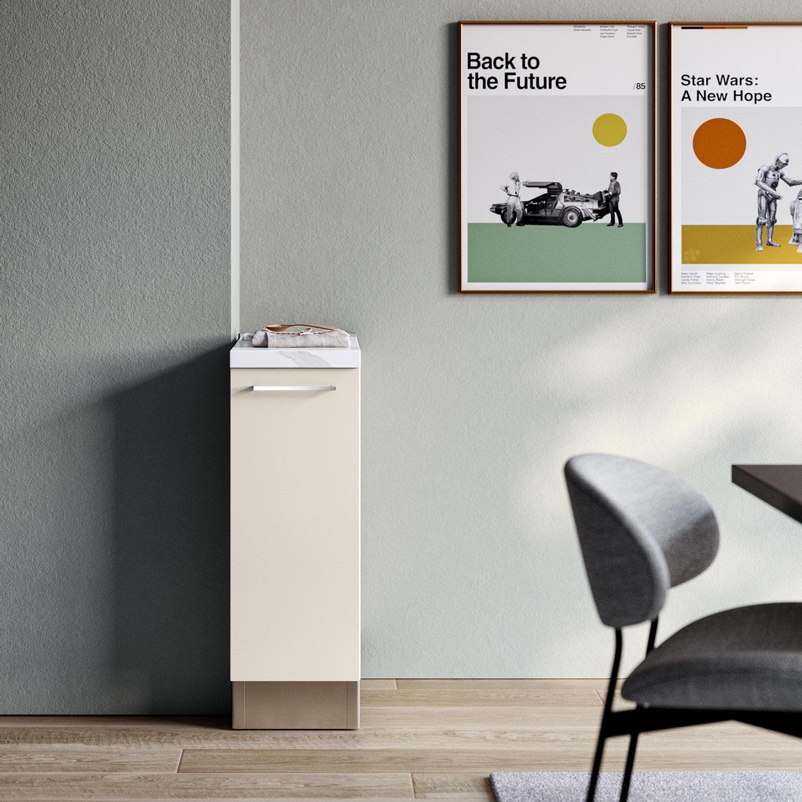 Modulo 30x88h cm bianco con anta reversibile cashmere top 40 mm bianco effetto marmo - Domy