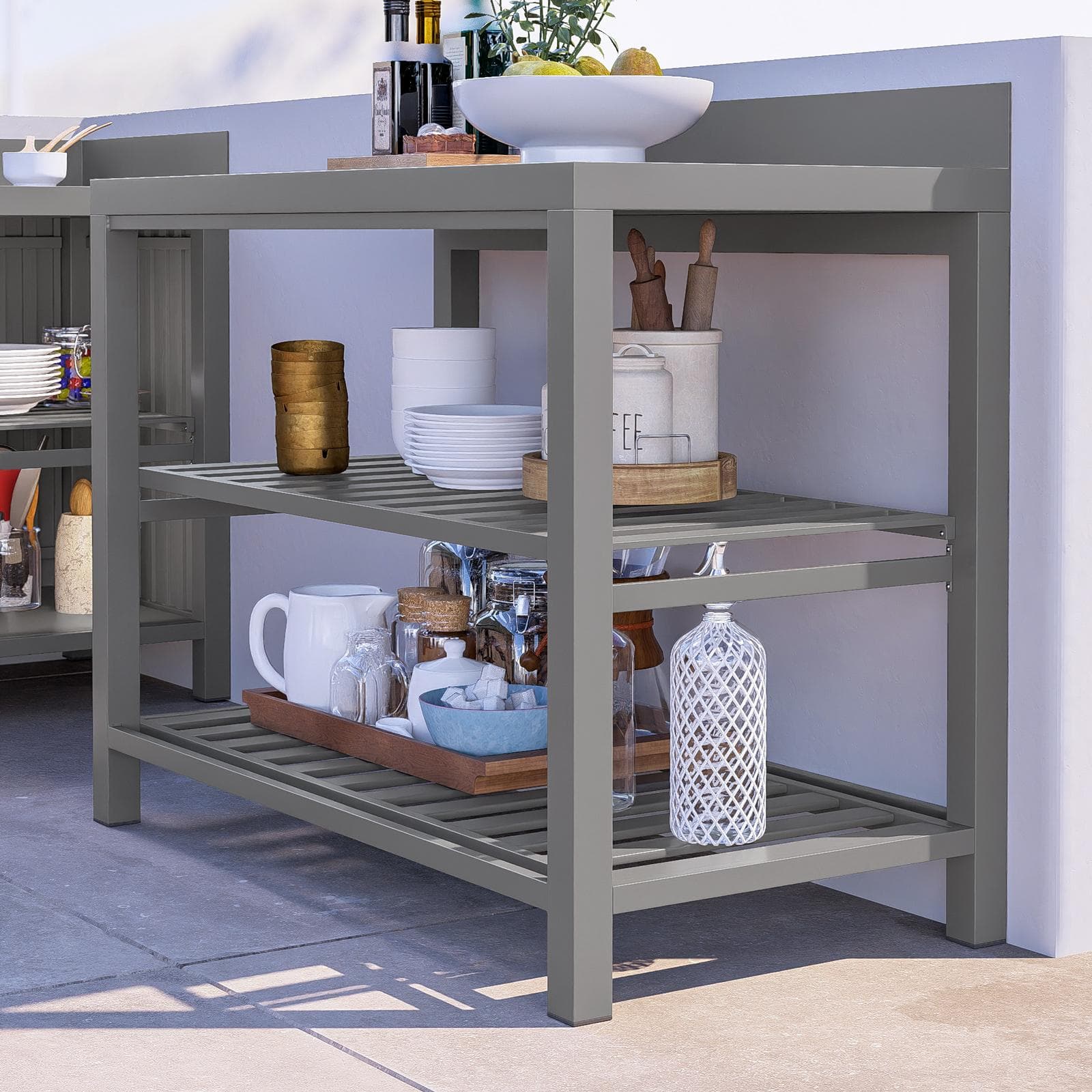 Modulo cucina da giardino con ripiani aperti 120x60 cm in alluminio grigio creta - Messiko