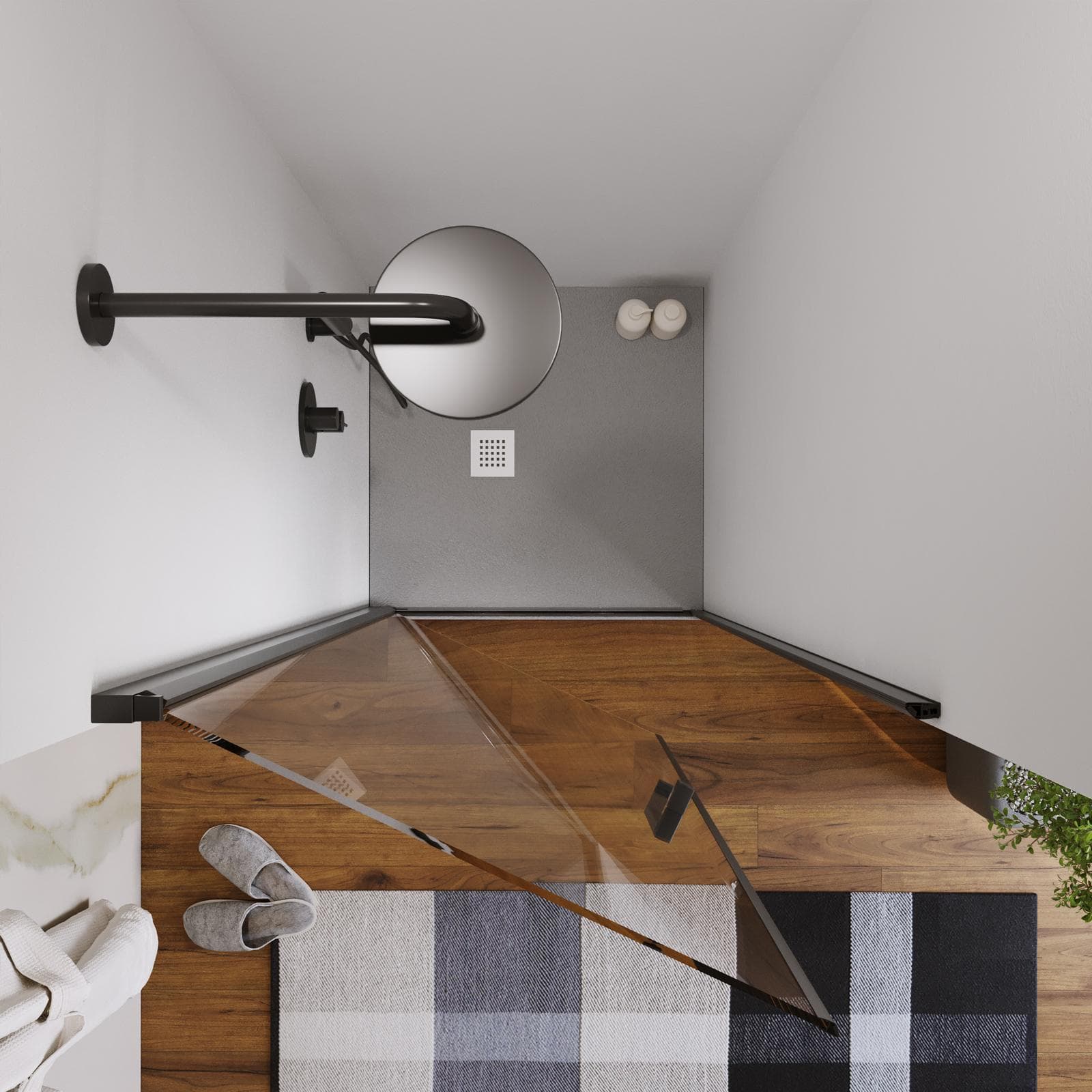 Box doccia nicchia 70 cm battente con vetro anticalcare trasparente e profilo nero opaco 200h - Artego
