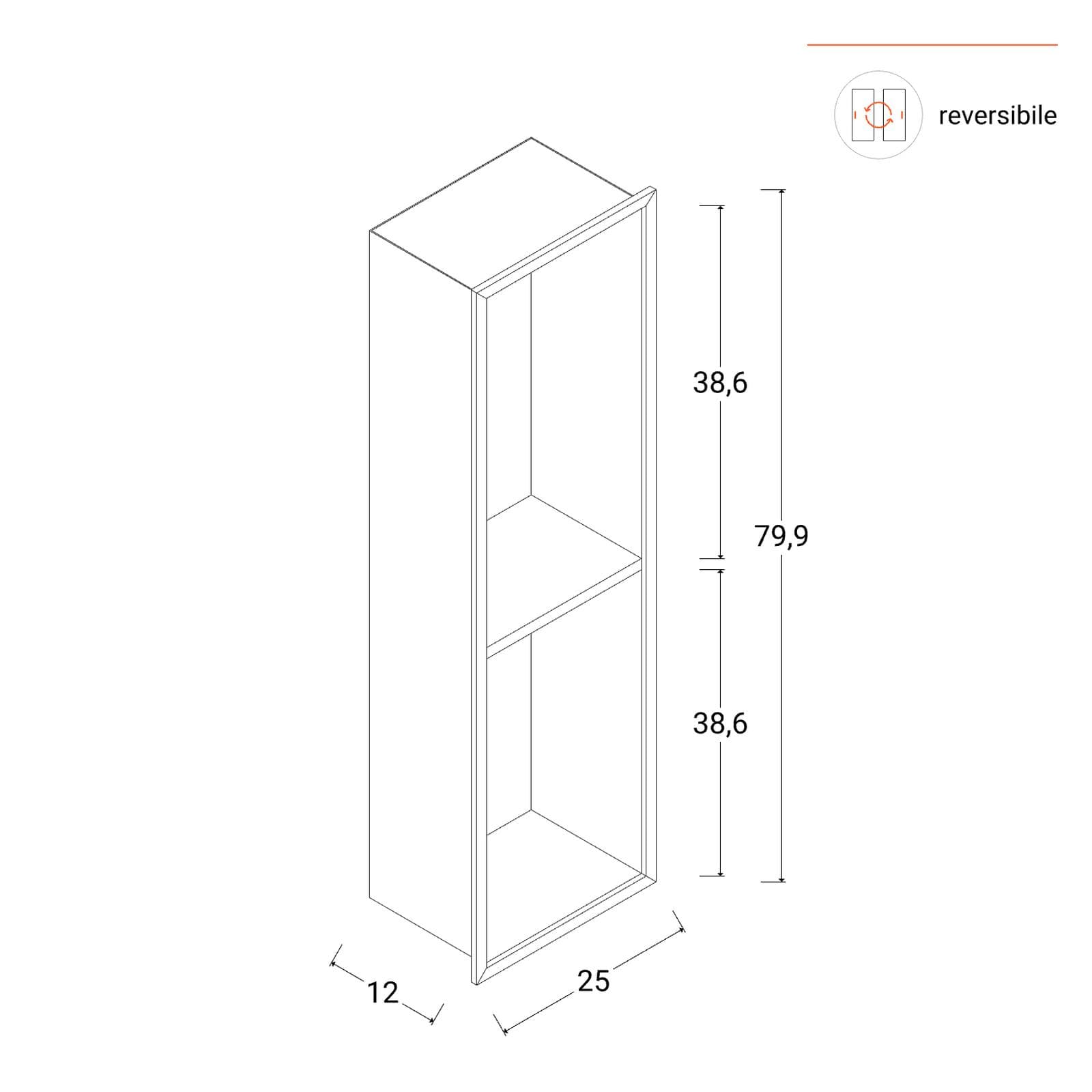 Nicchia da parete incassata 25x12x80h cm in acciaio inox bianco opaco