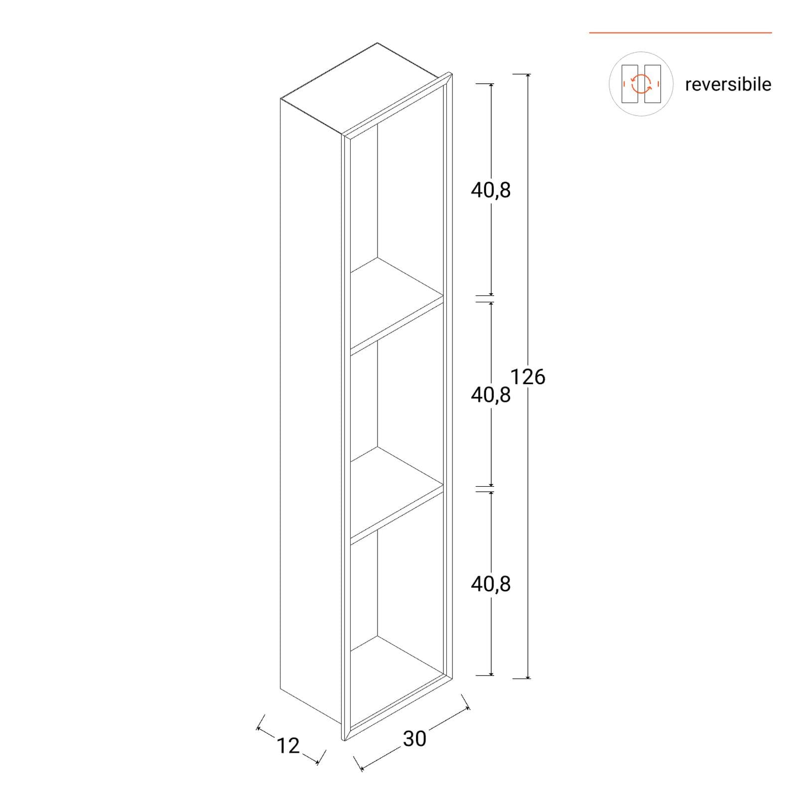 Nicchia da parete incassata 30x12x126h cm in acciaio inox bianco opaco