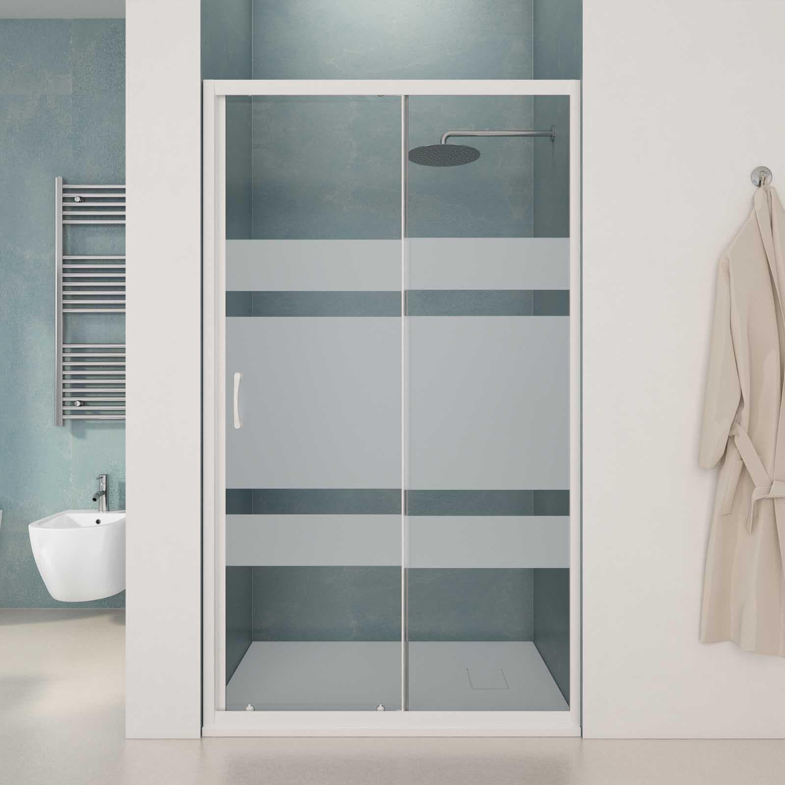 Box doccia nicchia 110 cm scorrevole con vetro serigrafato e profilo bianco 185h - Lite