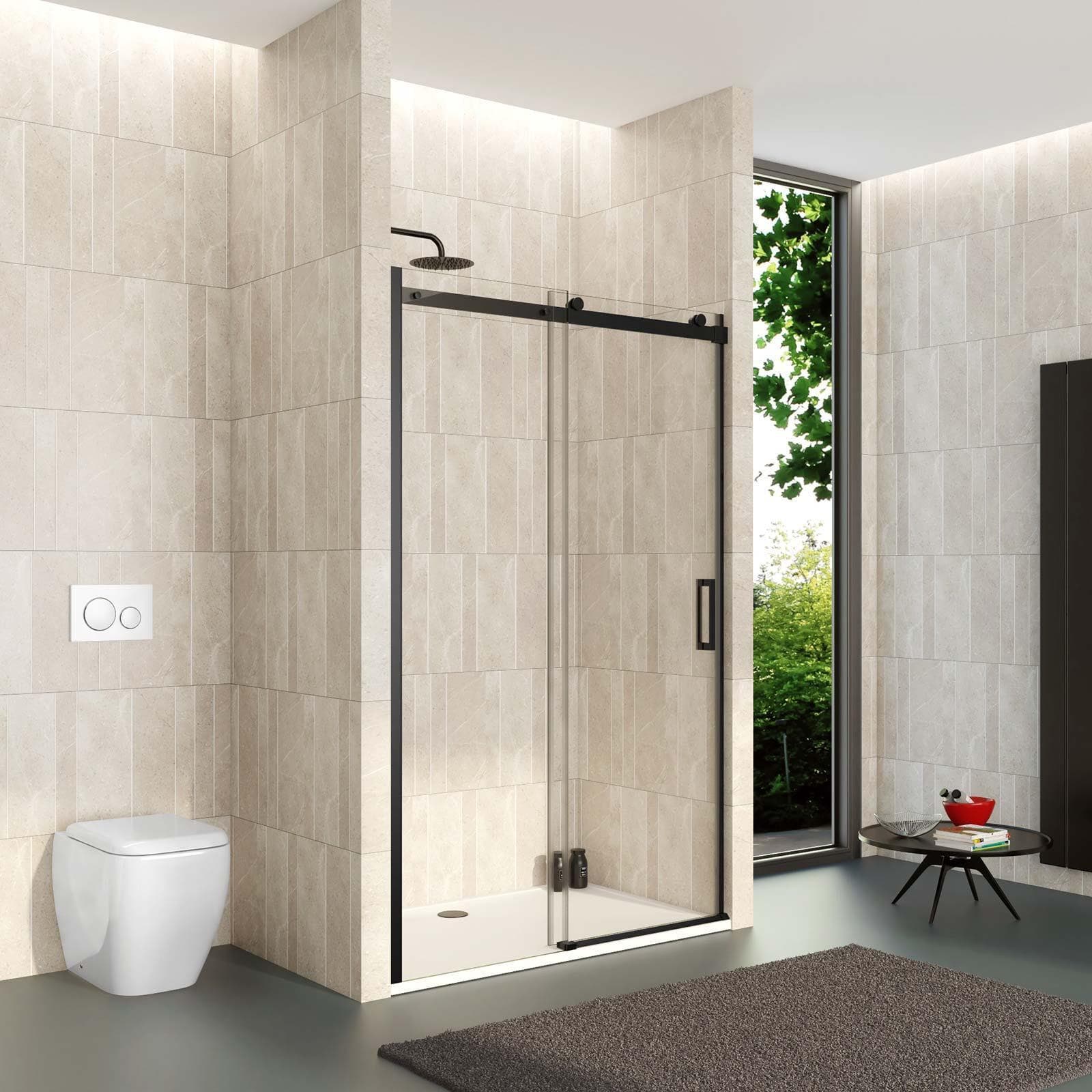 Box doccia nicchia 120 cm scorrevole vetro anticalcare trasparente profilo nero opaco 195h - Rail