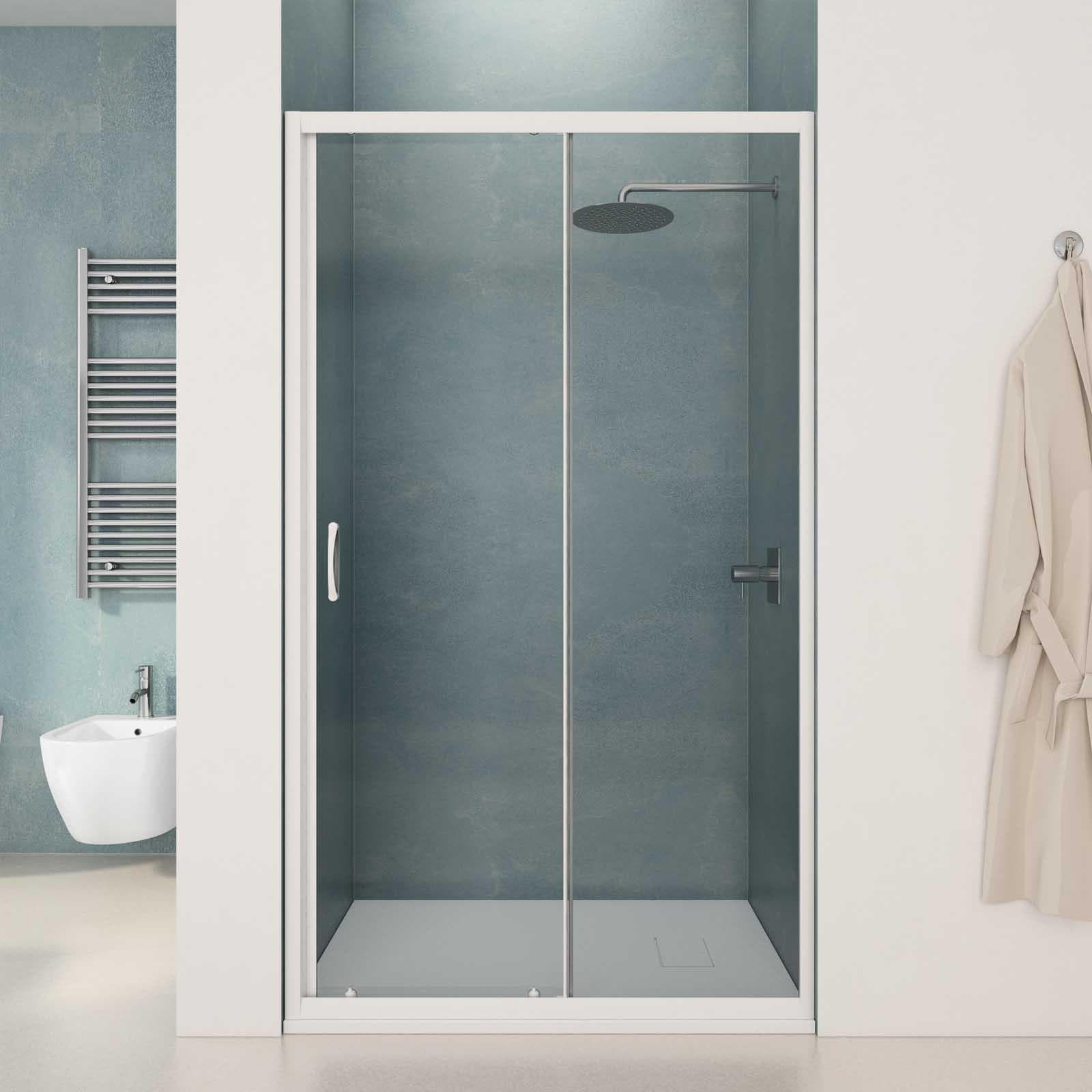 Box doccia nicchia 120 cm scorrevole con vetro trasparente e profilo bianco 185h - Lite