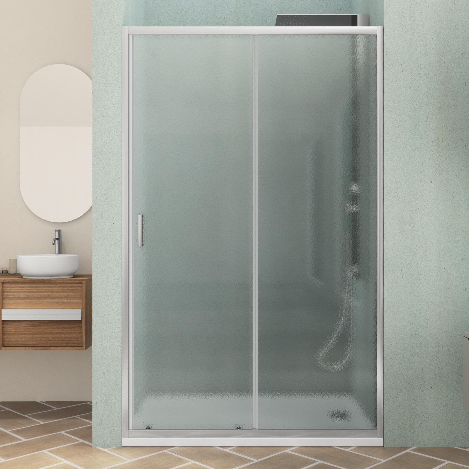 Box doccia nicchia 130 cm scorrevole con vetro stampato e profilo cromo - Skin