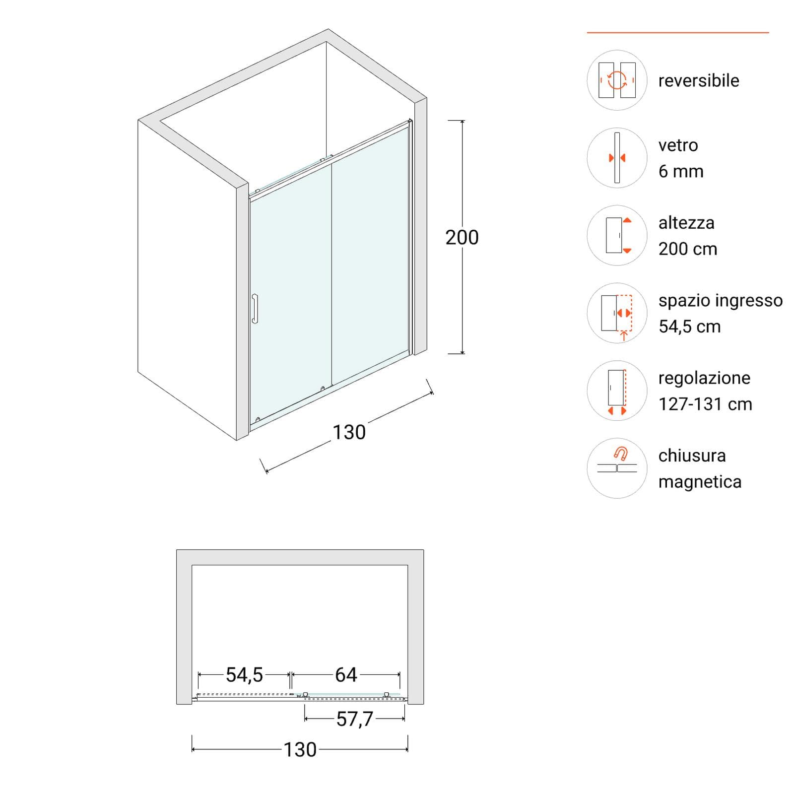 Box doccia nicchia 130 cm scorrevole con vetro stampato e profilo cromo - Skin