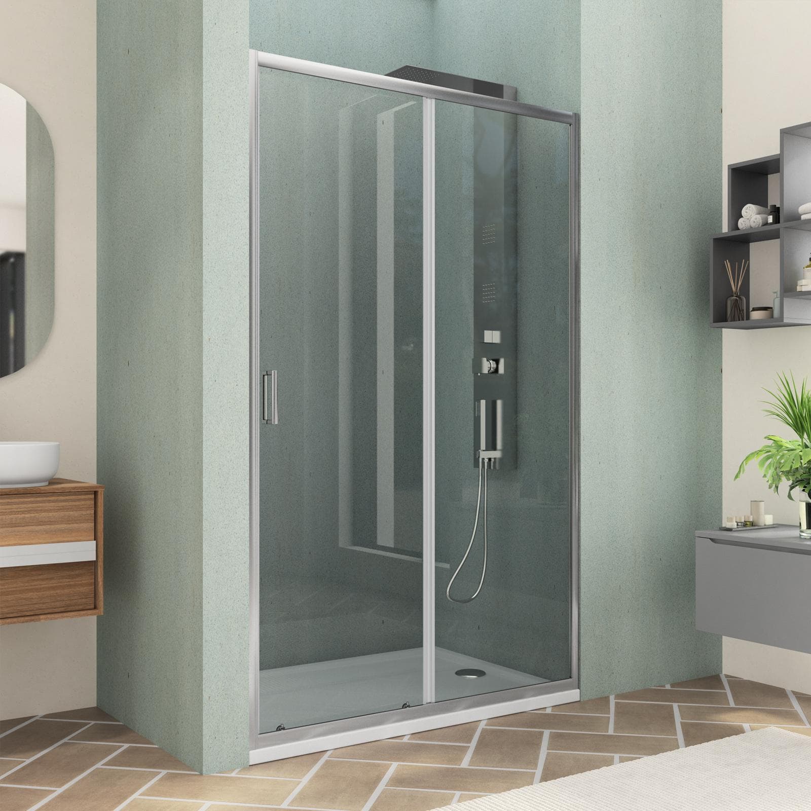 Box doccia nicchia 135 cm scorrevole con vetro trasparente e profilo cromo 200h - Skin