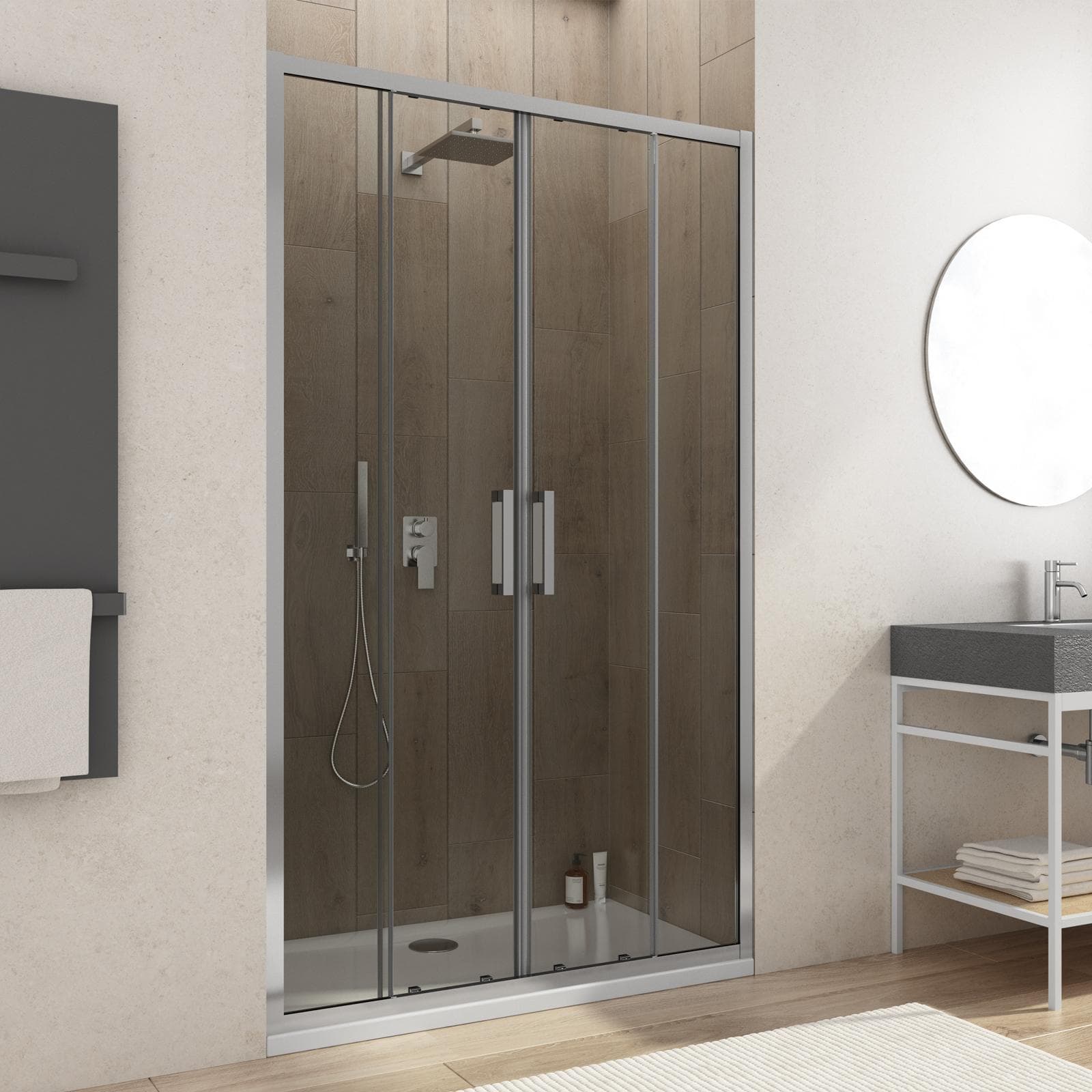 Nicchia doccia 140 cm doppio scorrevole in vetro trasparente anticalcare profilo cromo 195h - Moritz
