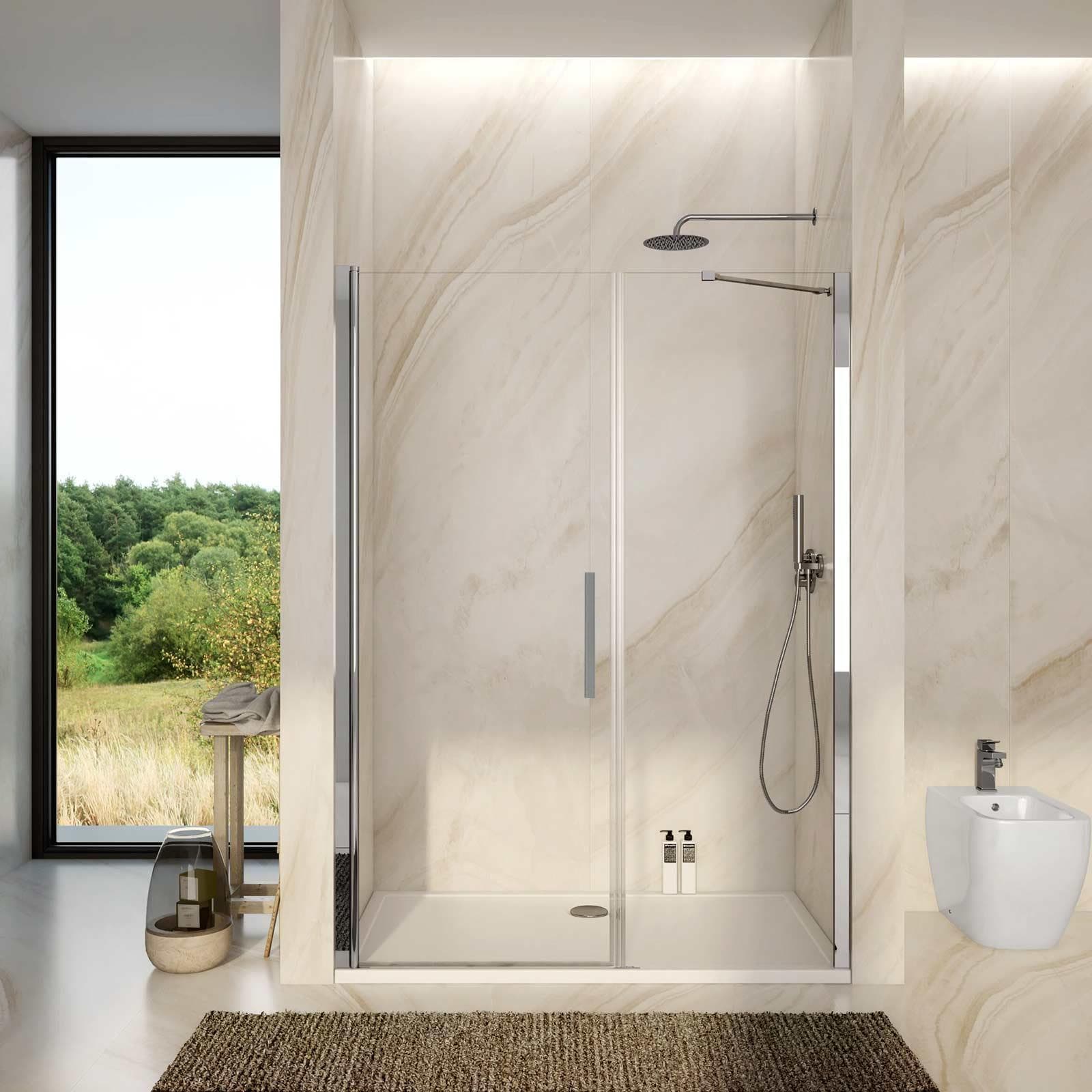 Box doccia nicchia 140 cm con porta battente 80 cm e lato fisso trasparente 195h - Nilo