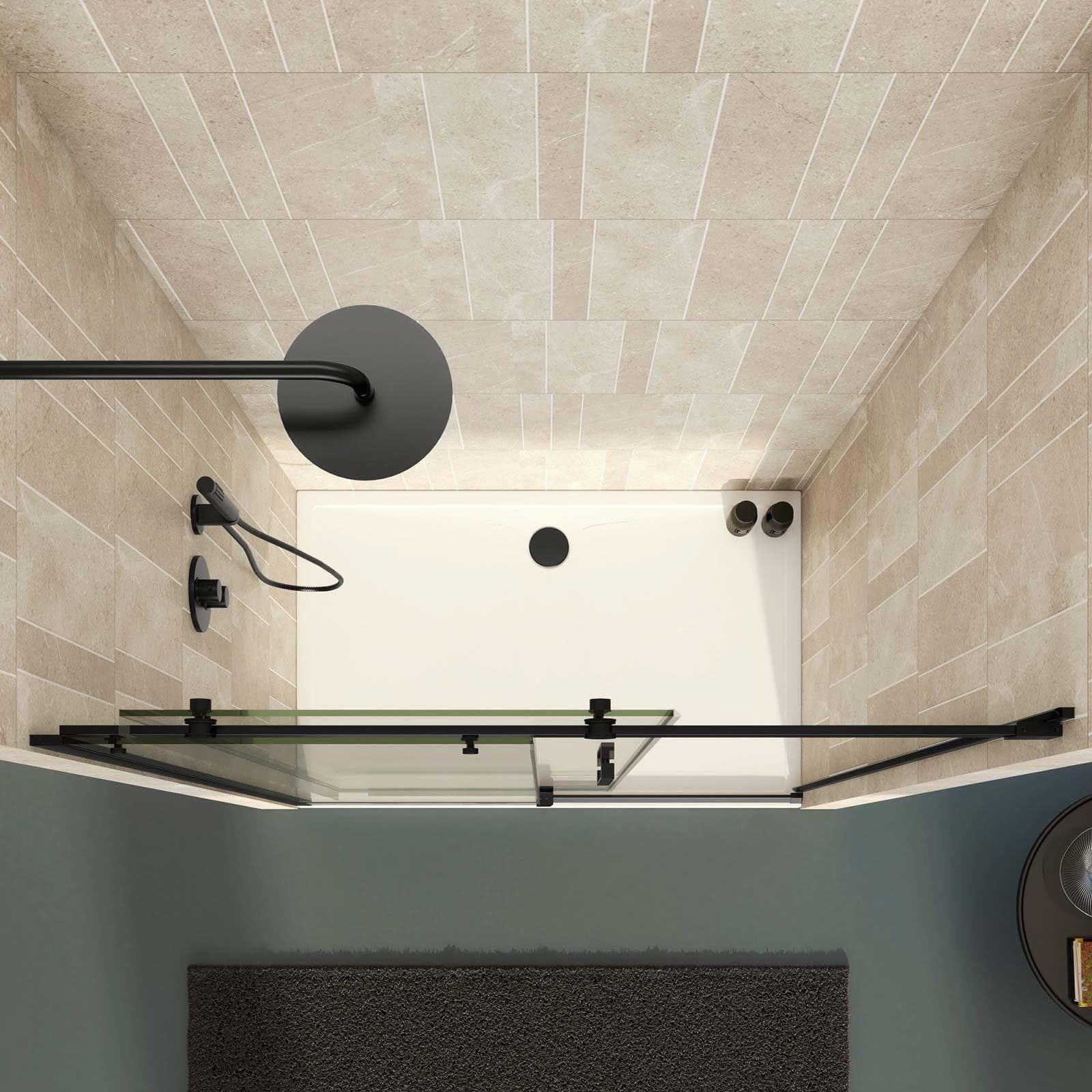 Box doccia nicchia 140 cm scorrevole vetro anticalcare trasparente profilo nero opaco 195h - Rail