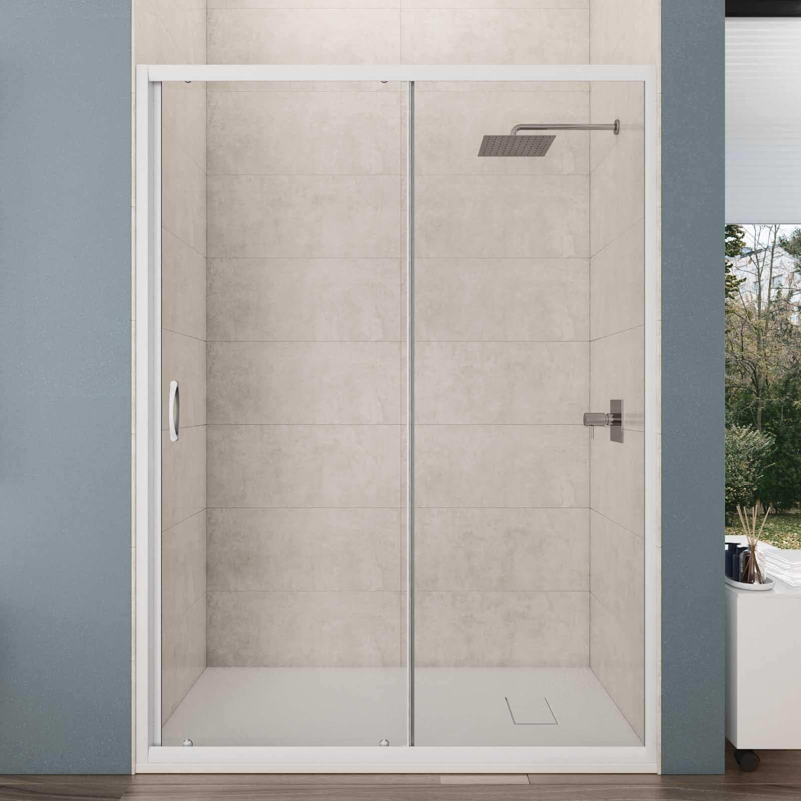 Box doccia nicchia 140 cm scorrevole con vetro trasparente e profilo bianco 185h - Lite