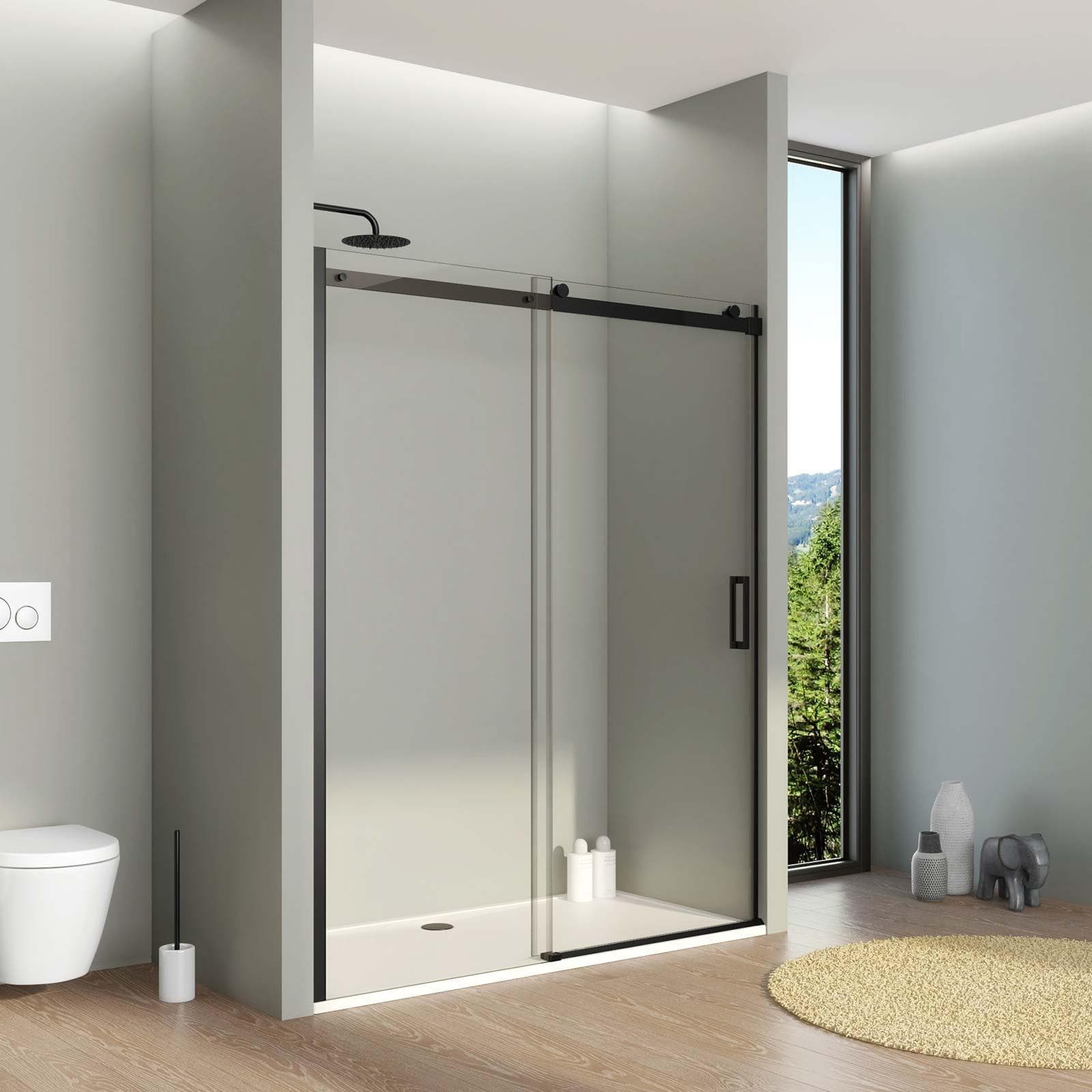 Box doccia nicchia 150 cm scorrevole vetro anticalcare trasparente profilo nero opaco 195h - Rail