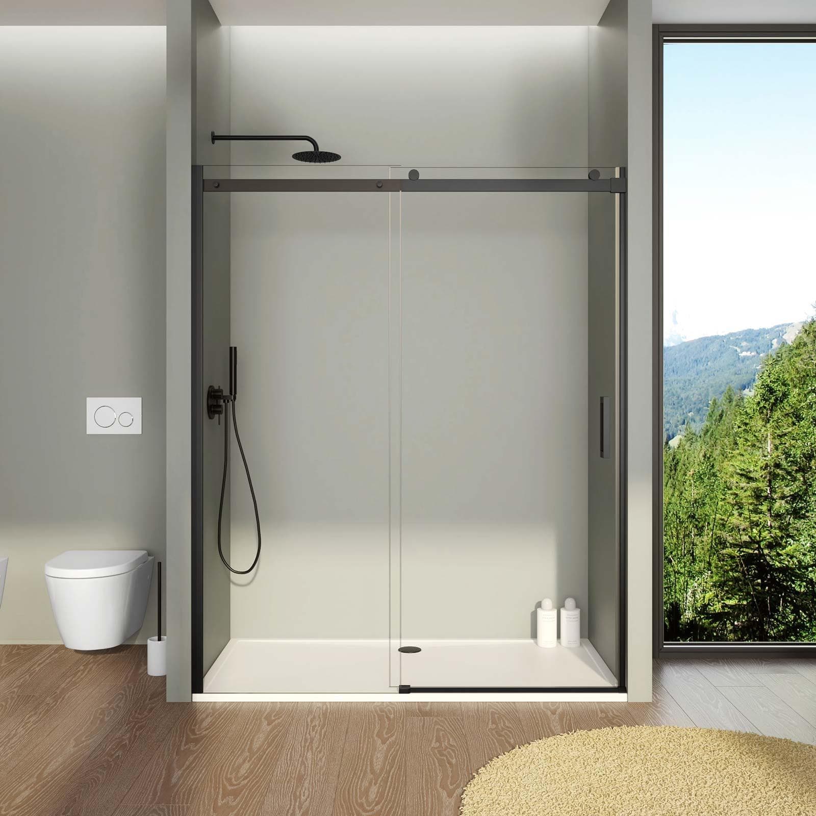 Box doccia nicchia 150 cm scorrevole vetro anticalcare trasparente profilo nero opaco 195h - Rail