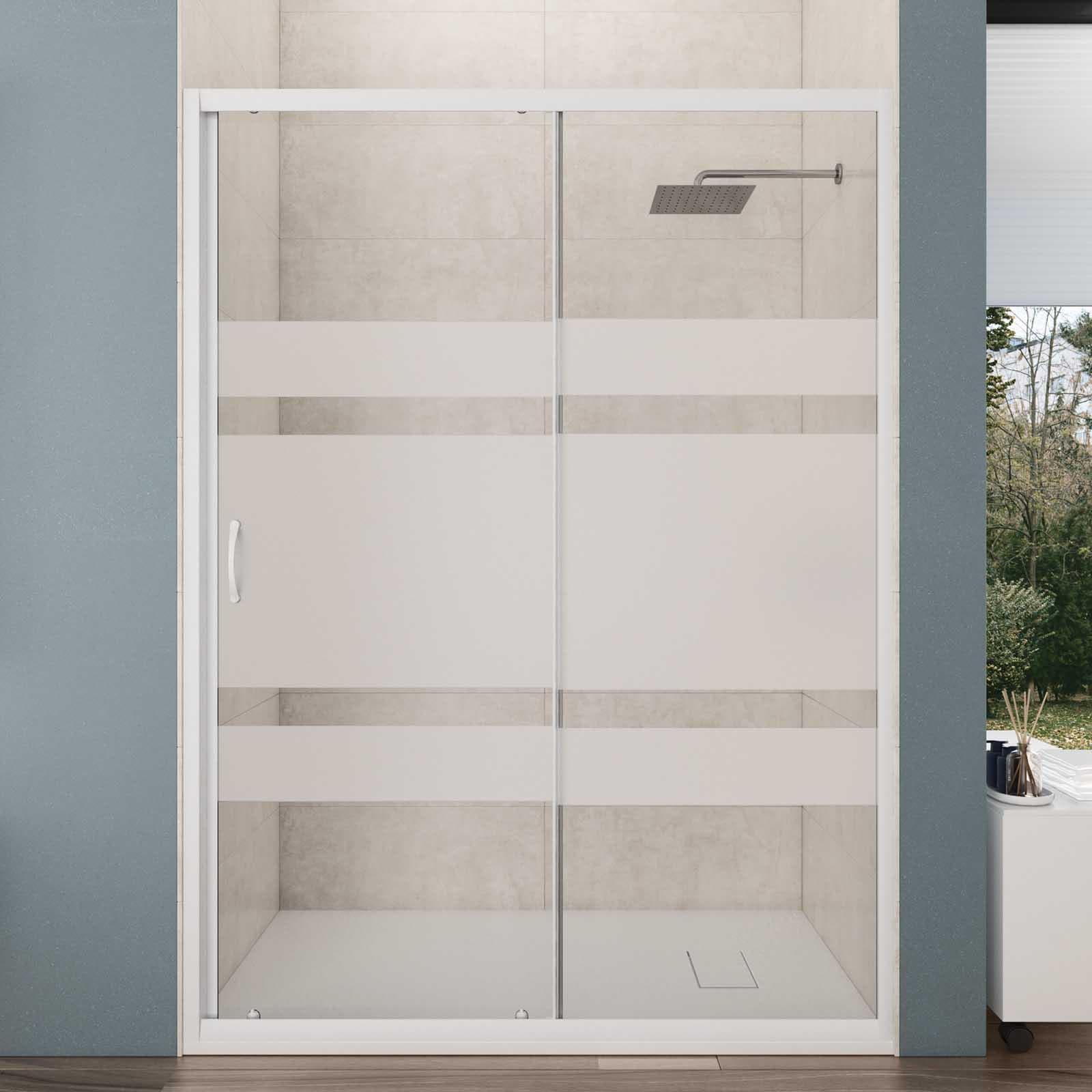 Box doccia nicchia 150 cm scorrevole con vetro serigrafato e profilo bianco 185h - Lite