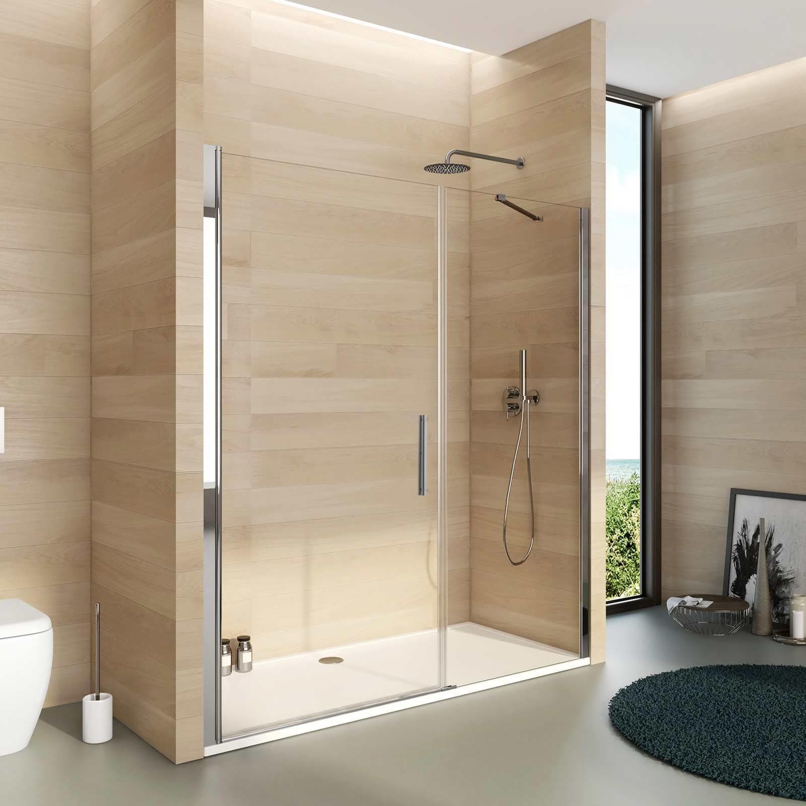 Box doccia nicchia 185 cm porta battente 100 cm e lato fisso trasparente - Nilo