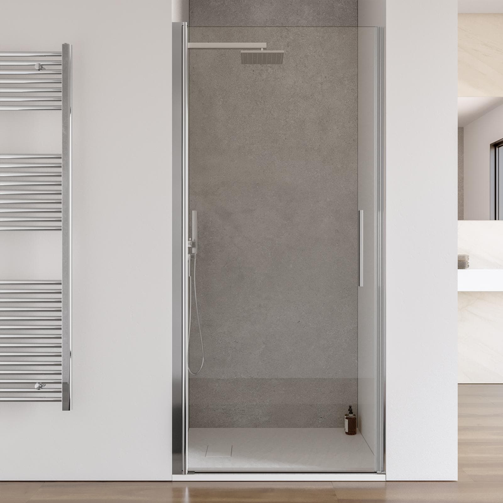 Nicchia doccia 90 cm con porta battente in vetro temperato trasparente - Nilo