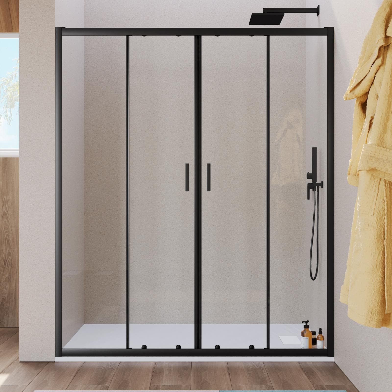 Nicchia doccia doppio scorrevole 160 cm in vetro temperato 6 mm trasparente 185h con profilo nero - Young
