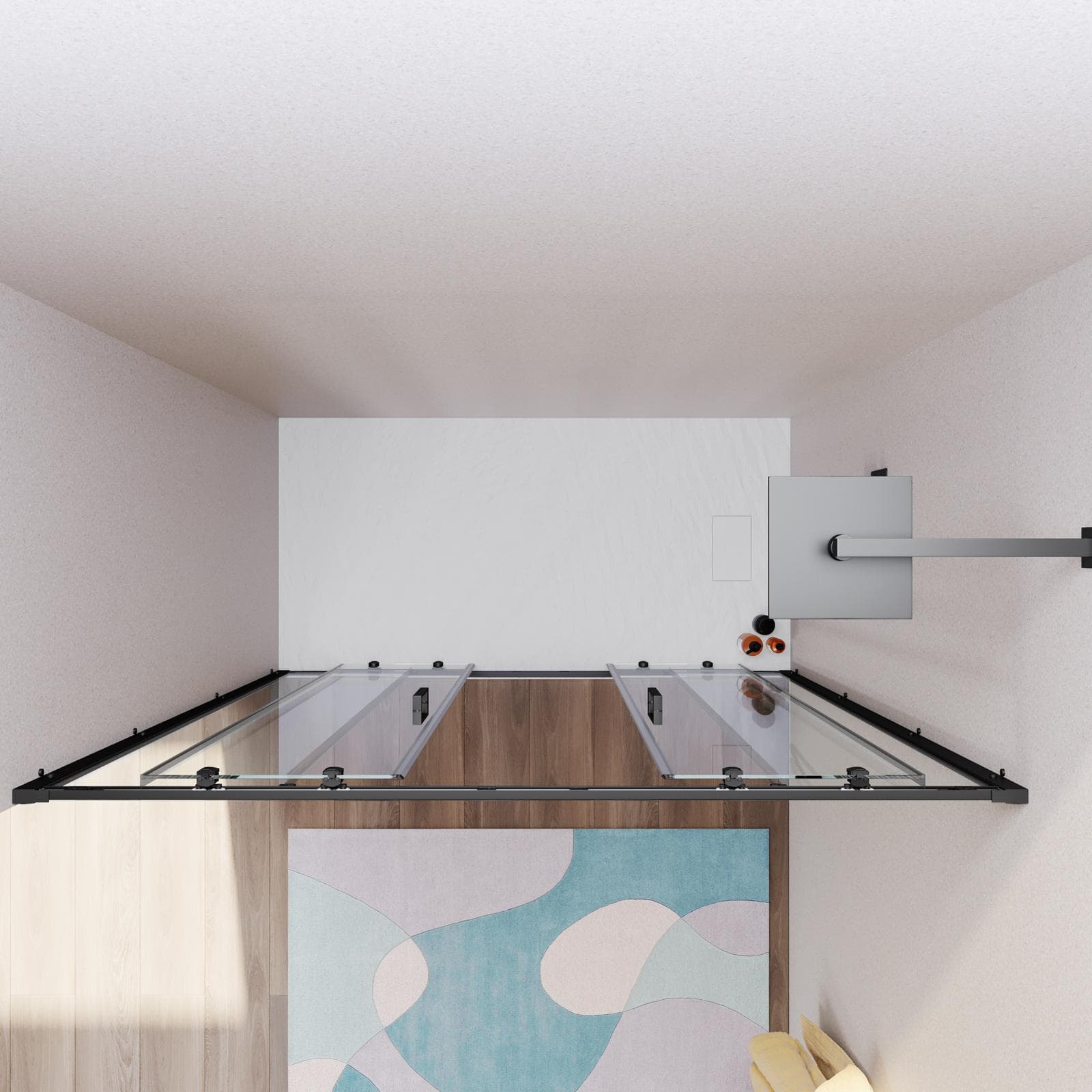 Nicchia doccia doppio scorrevole 160 cm in vetro temperato 6 mm trasparente 185h con profilo nero - Young
