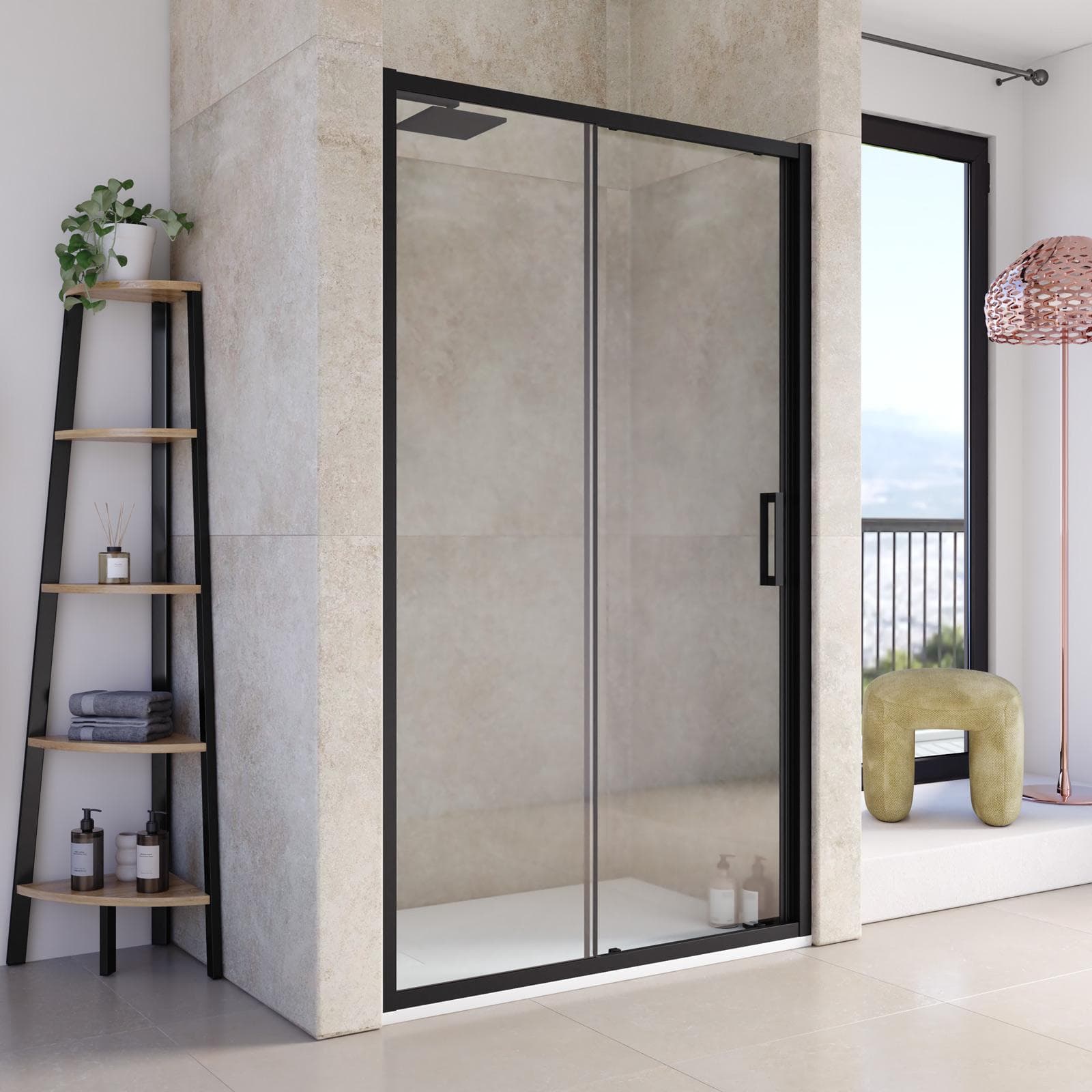 Nicchia doccia profilo nero 120 cm trasparente anticalcare 2 ante scorrevoli 200h cm - Naomi