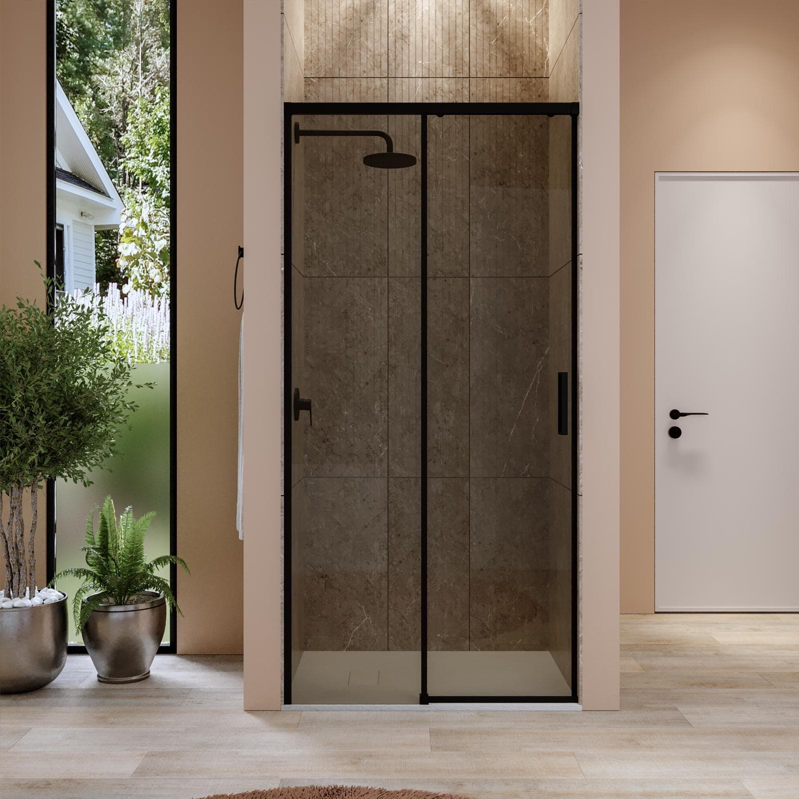 Box doccia nicchia 100 scorrevole cm in vetro temperato bronzato profilo nero opaco 200 h - Tessa