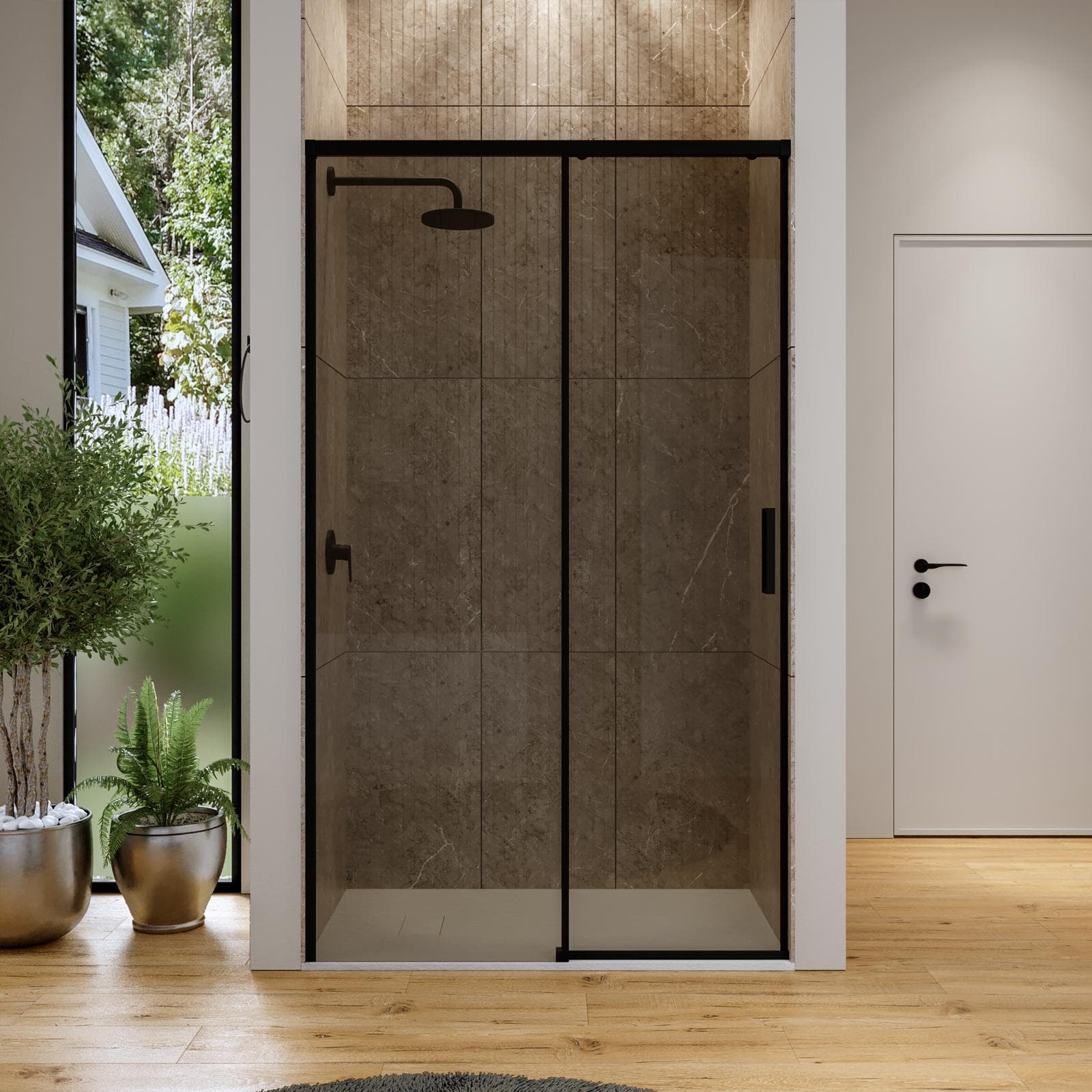 Box doccia nicchia 110 scorrevole cm in vetro temperato bronzato profilo nero opaco 200 h - Tessa