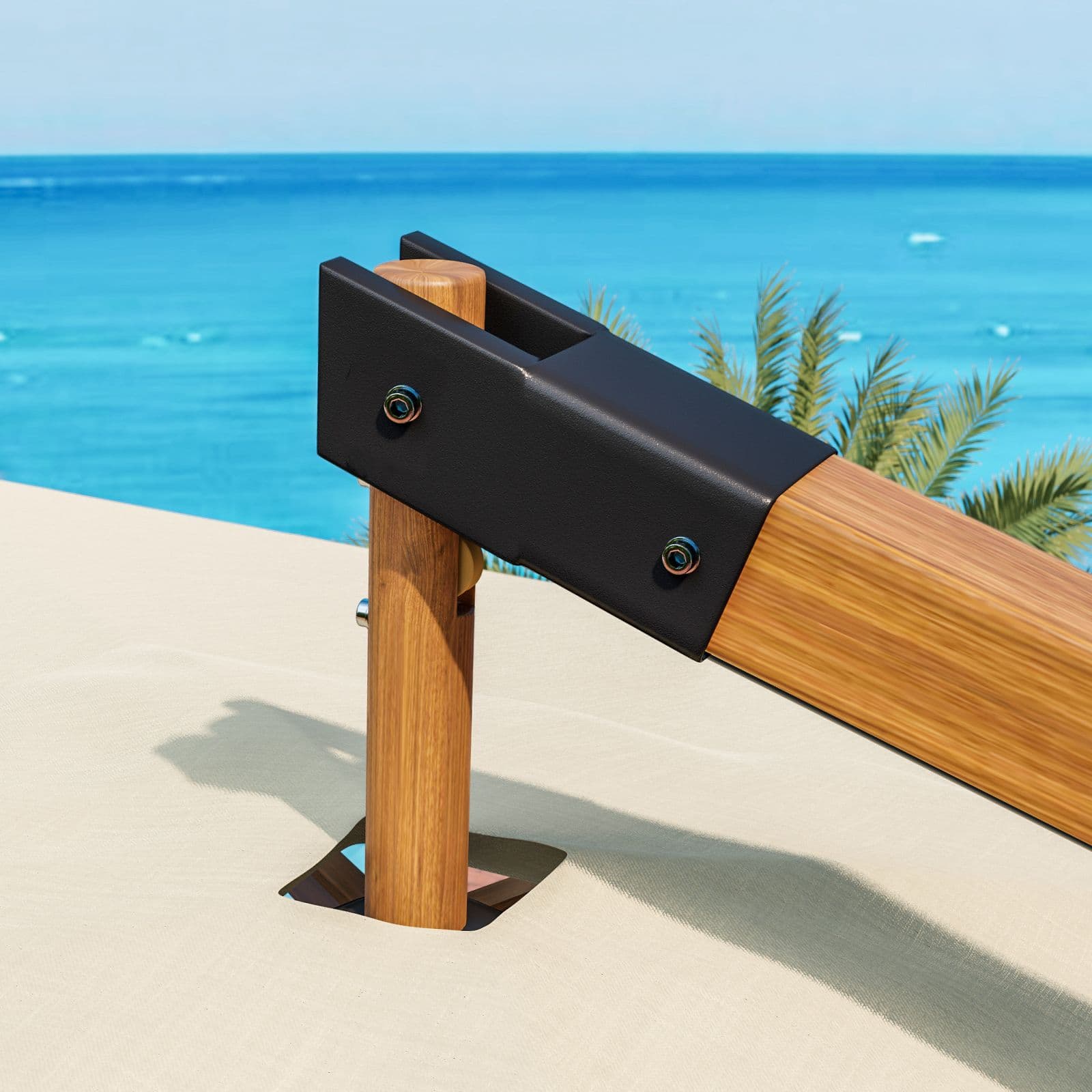Ombrellone con palo laterale in legno e telo 4x4 m naturale - Santorini