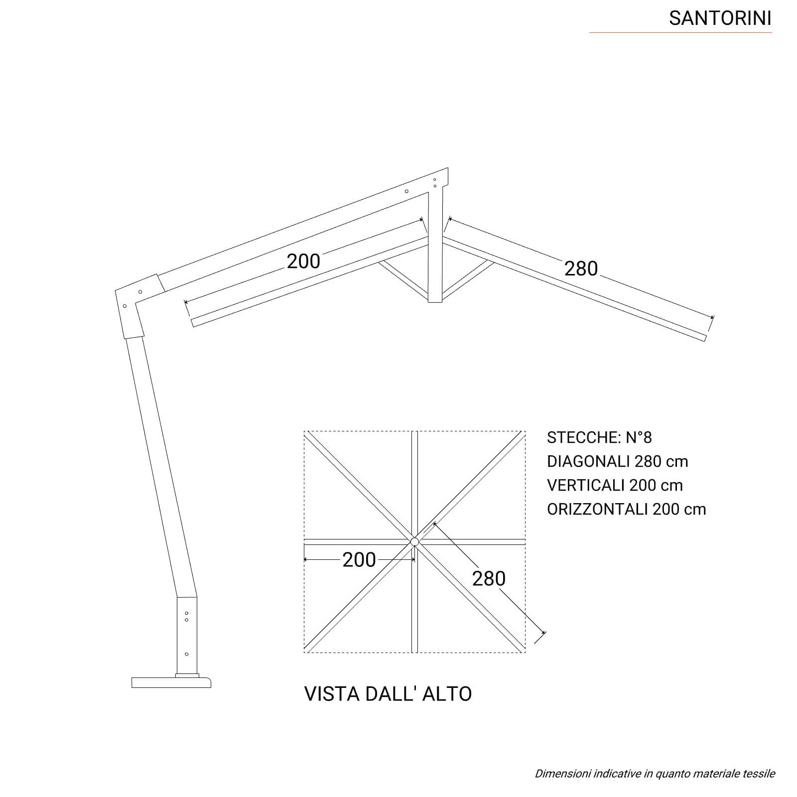 Ombrellone con palo laterale in legno e telo 4x4 m naturale - Santorini