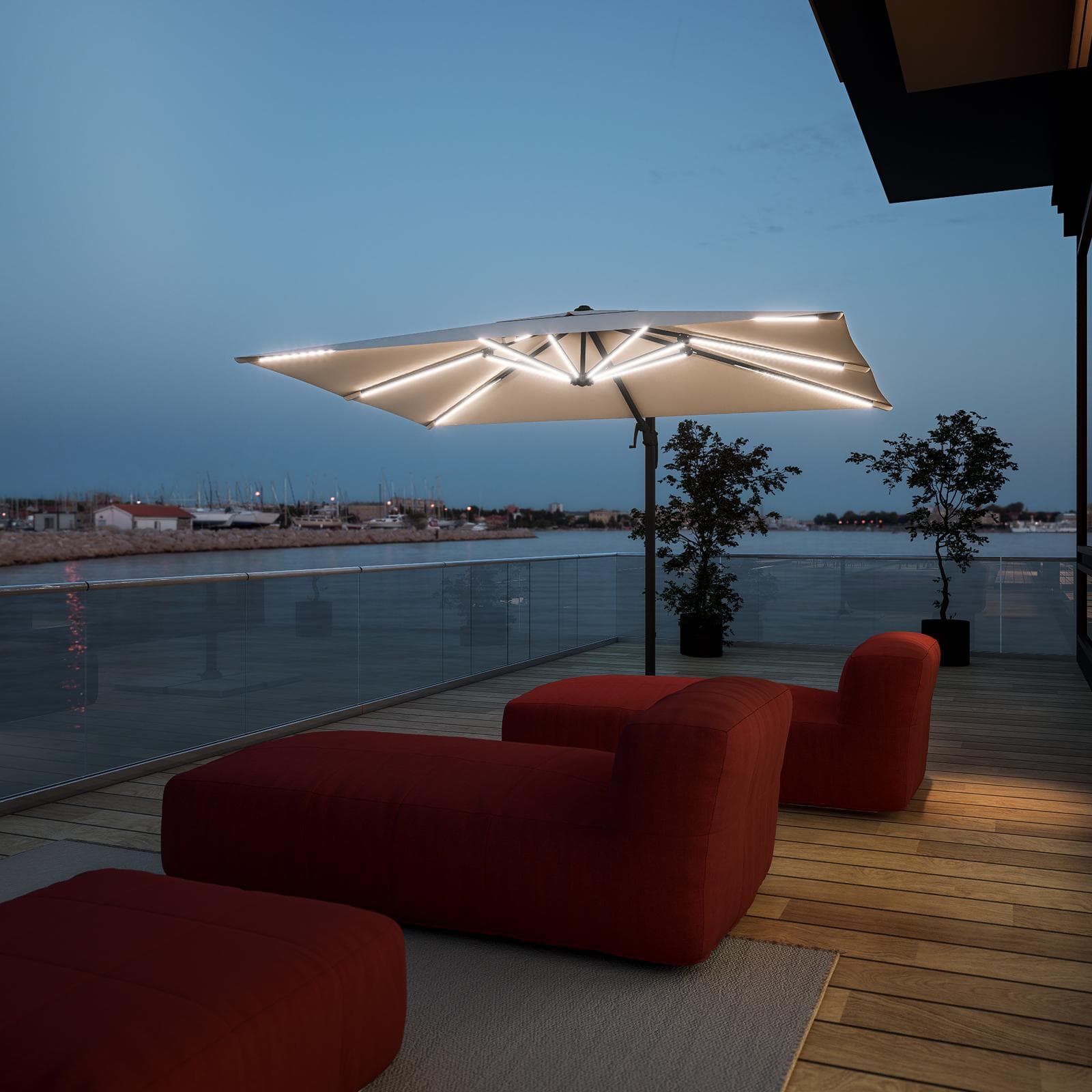 Ombrellone a LED 3x2 m palo laterale antracite e telo ecrù - Ibiza