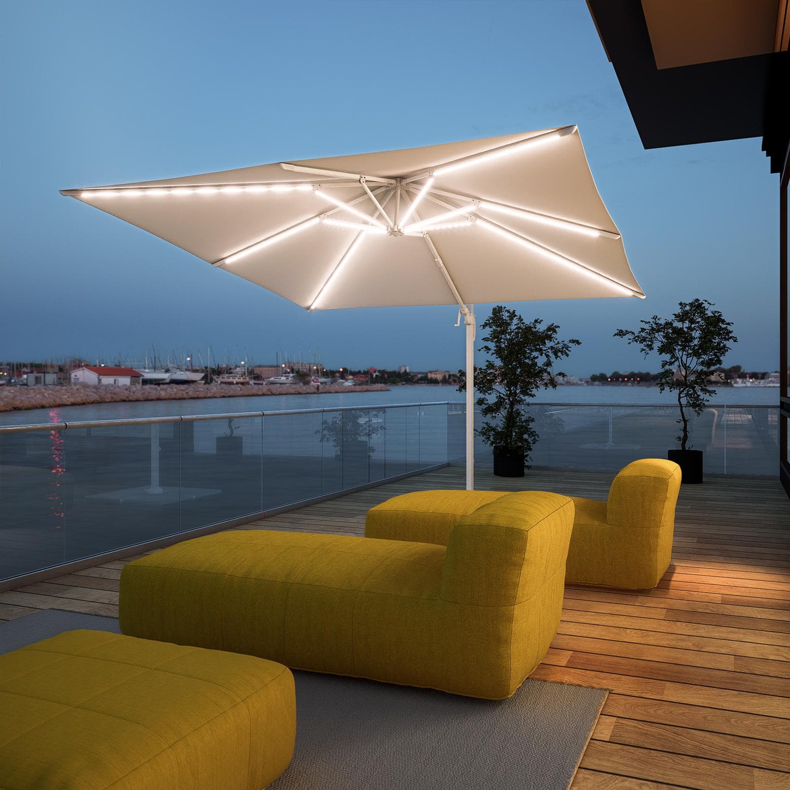 Ombrellone a LED 3x3 m palo laterale bianco e telo bianco - Ibiza