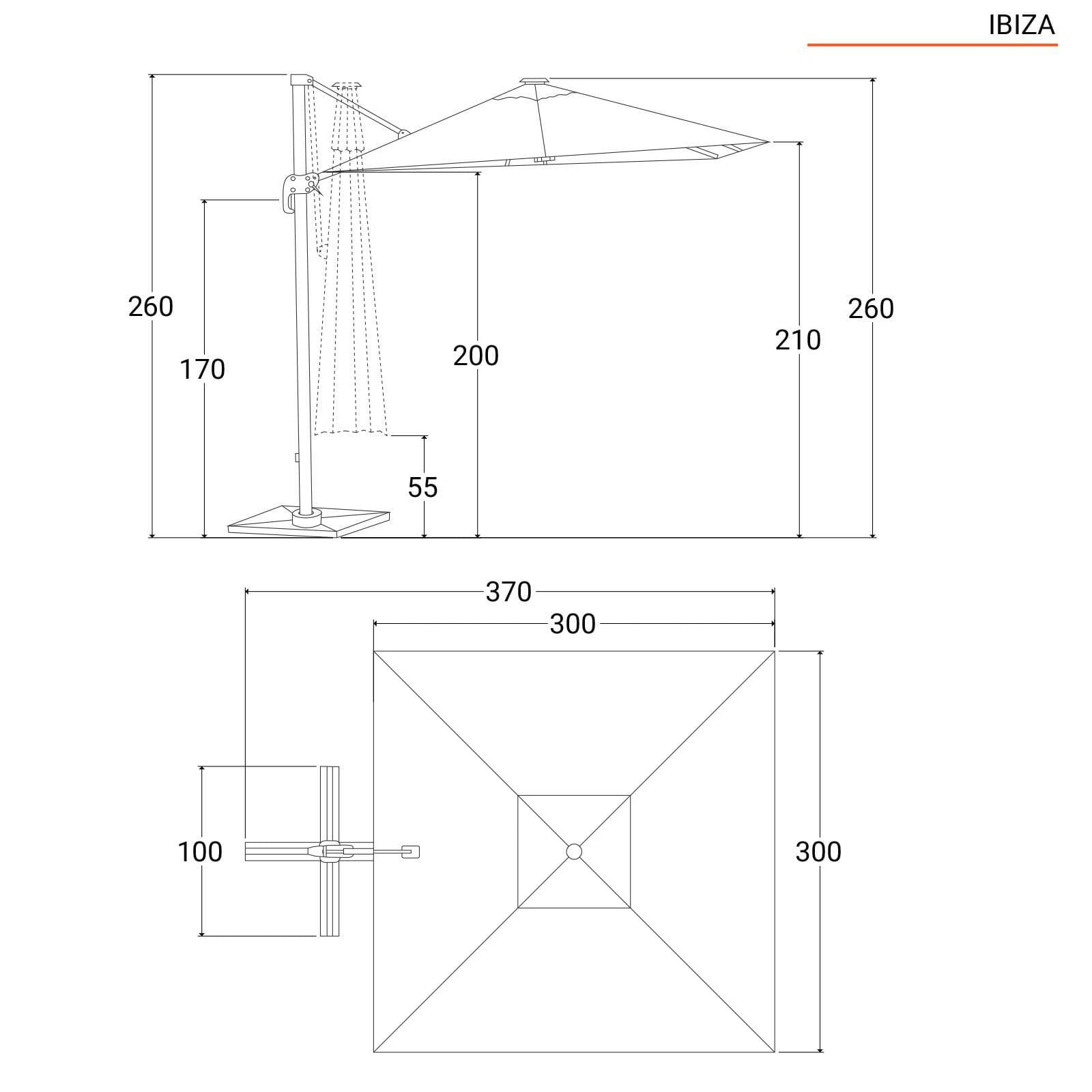 Ombrellone a LED 3x3 m palo laterale bianco e telo bianco - Ibiza
