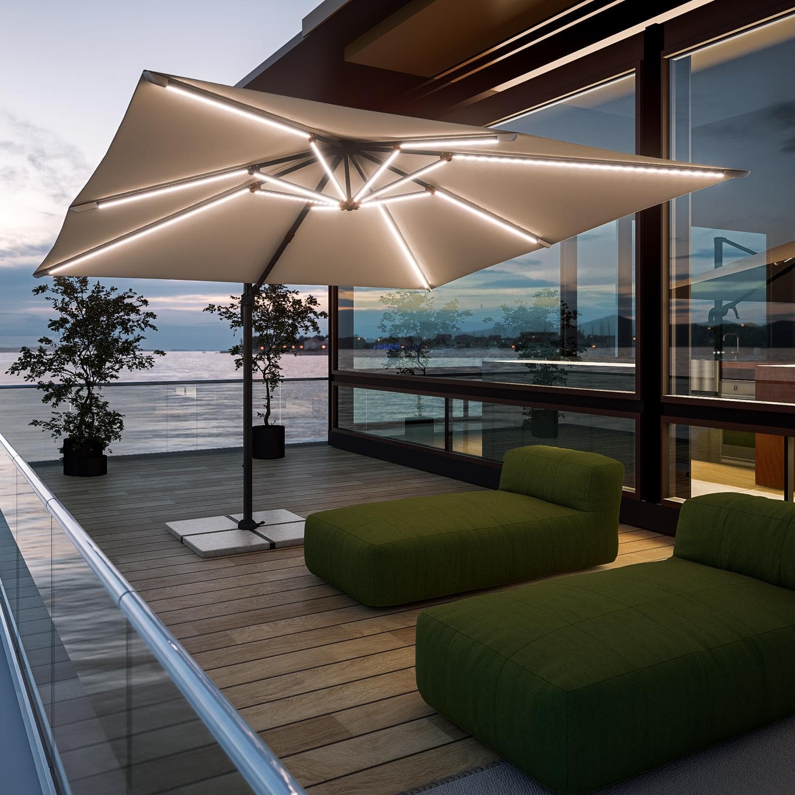 Ombrellone a LED 3x3 m palo laterale antracite e telo ecrù - Ibiza