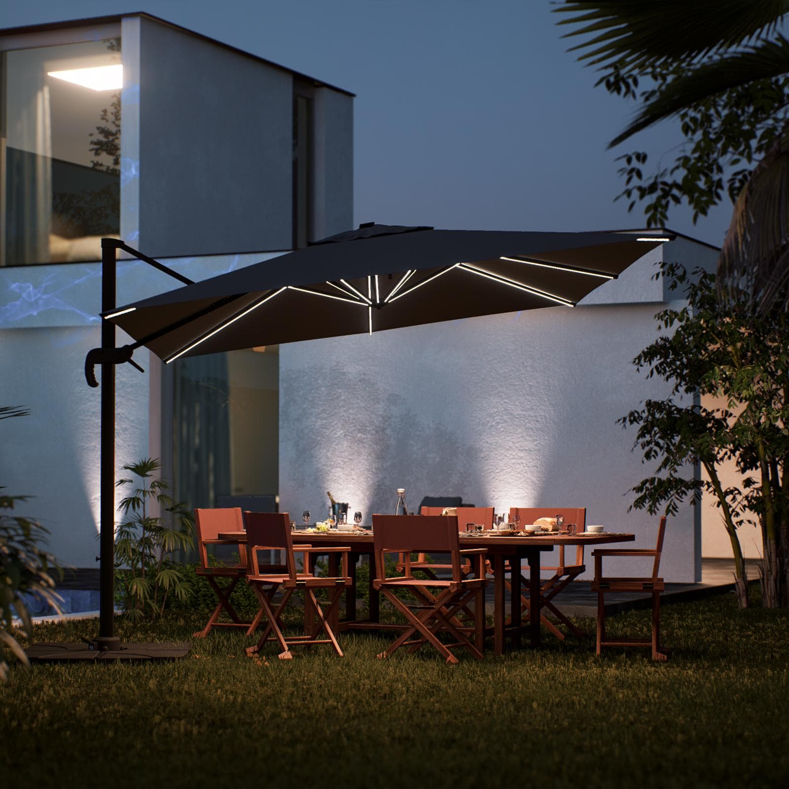 Ombrellone a luci LED con palo laterale 4x3 m e telo antracite - Lipari