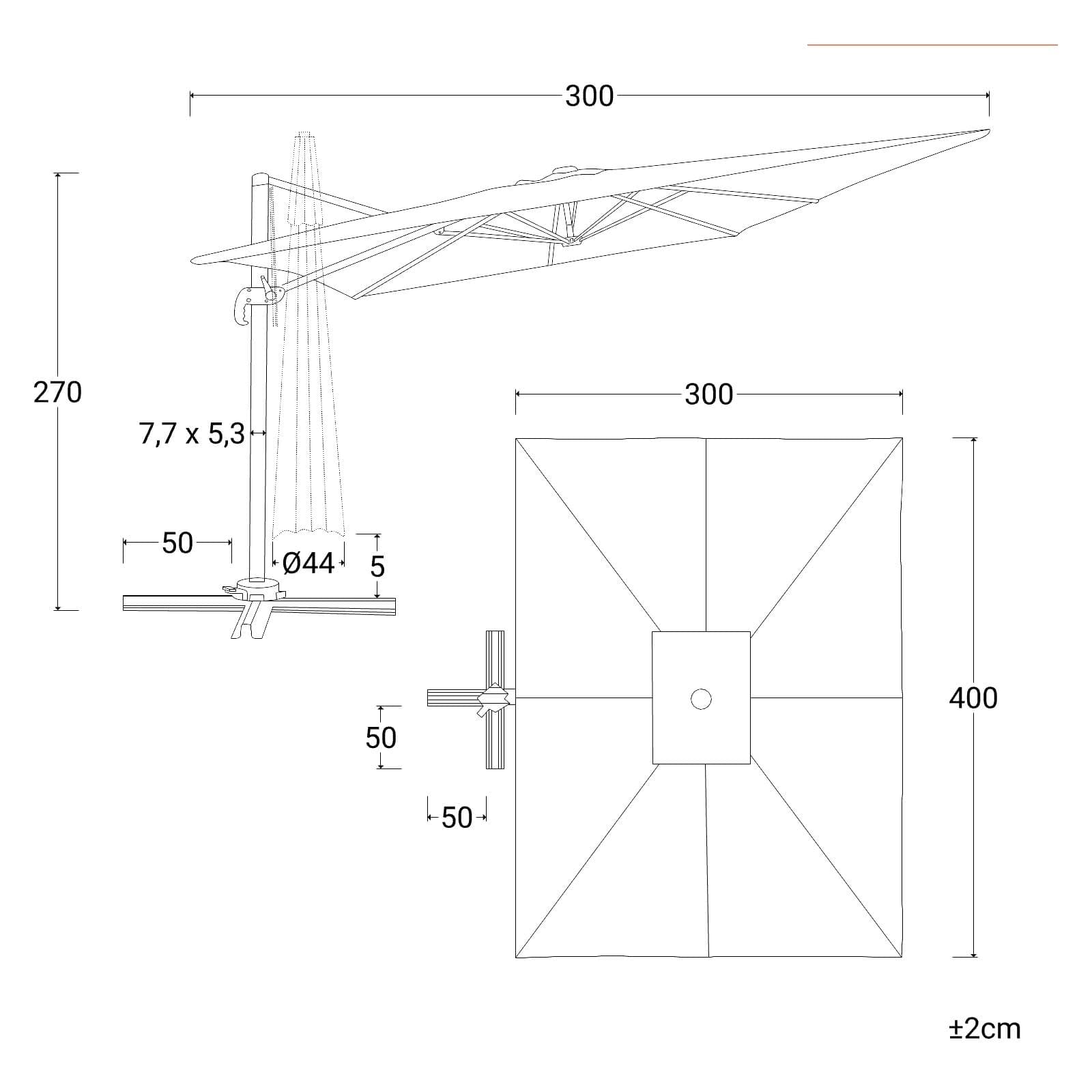 Ombrellone a luci LED con palo laterale 4x3 m e telo antracite - Lipari
