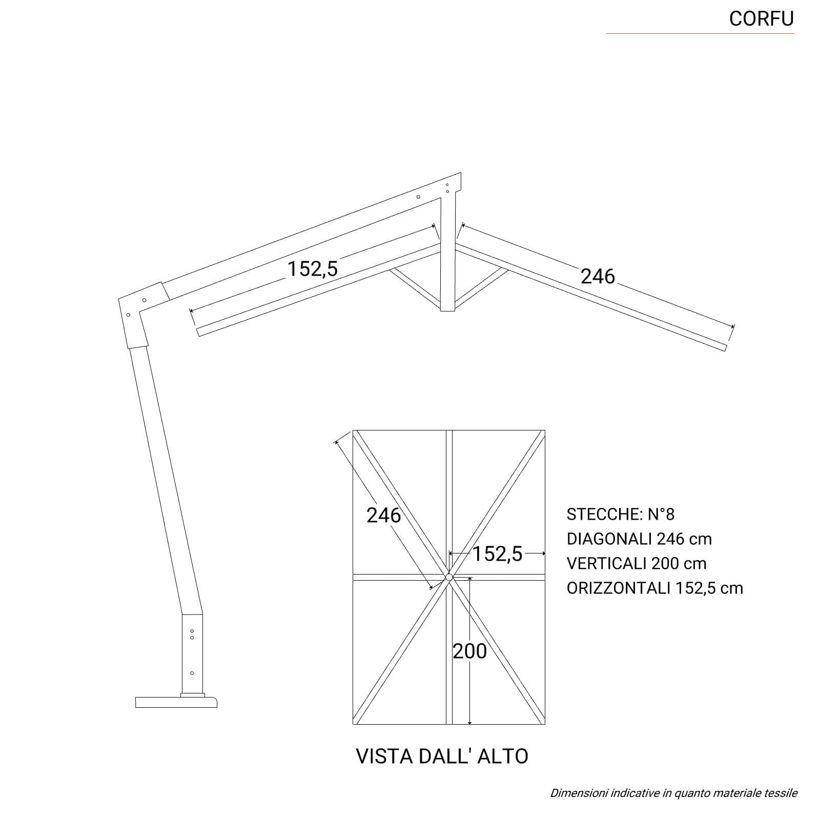 Ombrellone con palo laterale 4x3 m effetto legno telo naturale con flap - Corfù