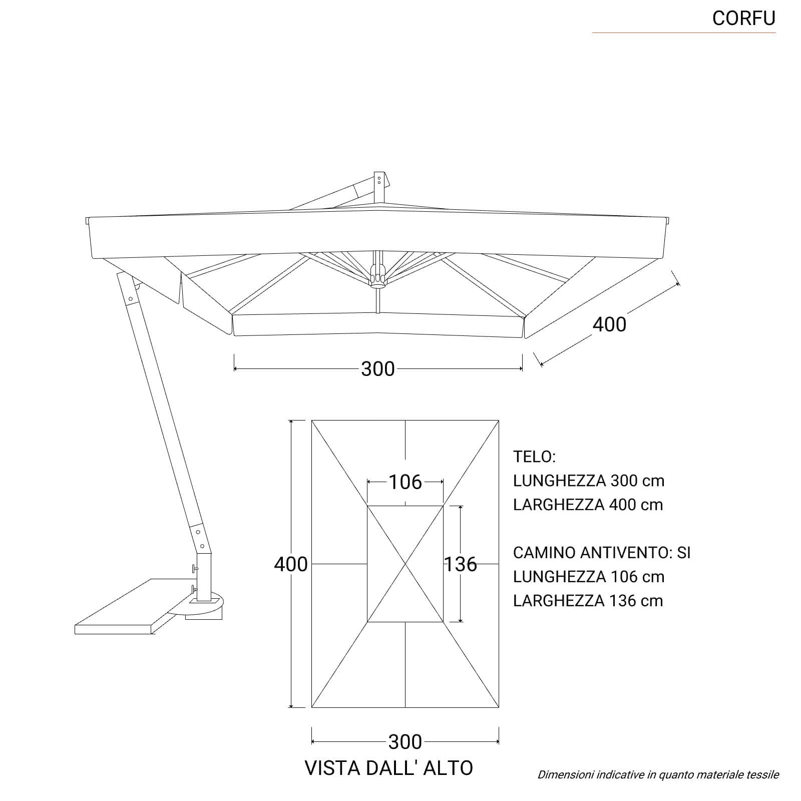Ombrellone con palo laterale 4x3 m effetto legno telo naturale con flap - Corfù