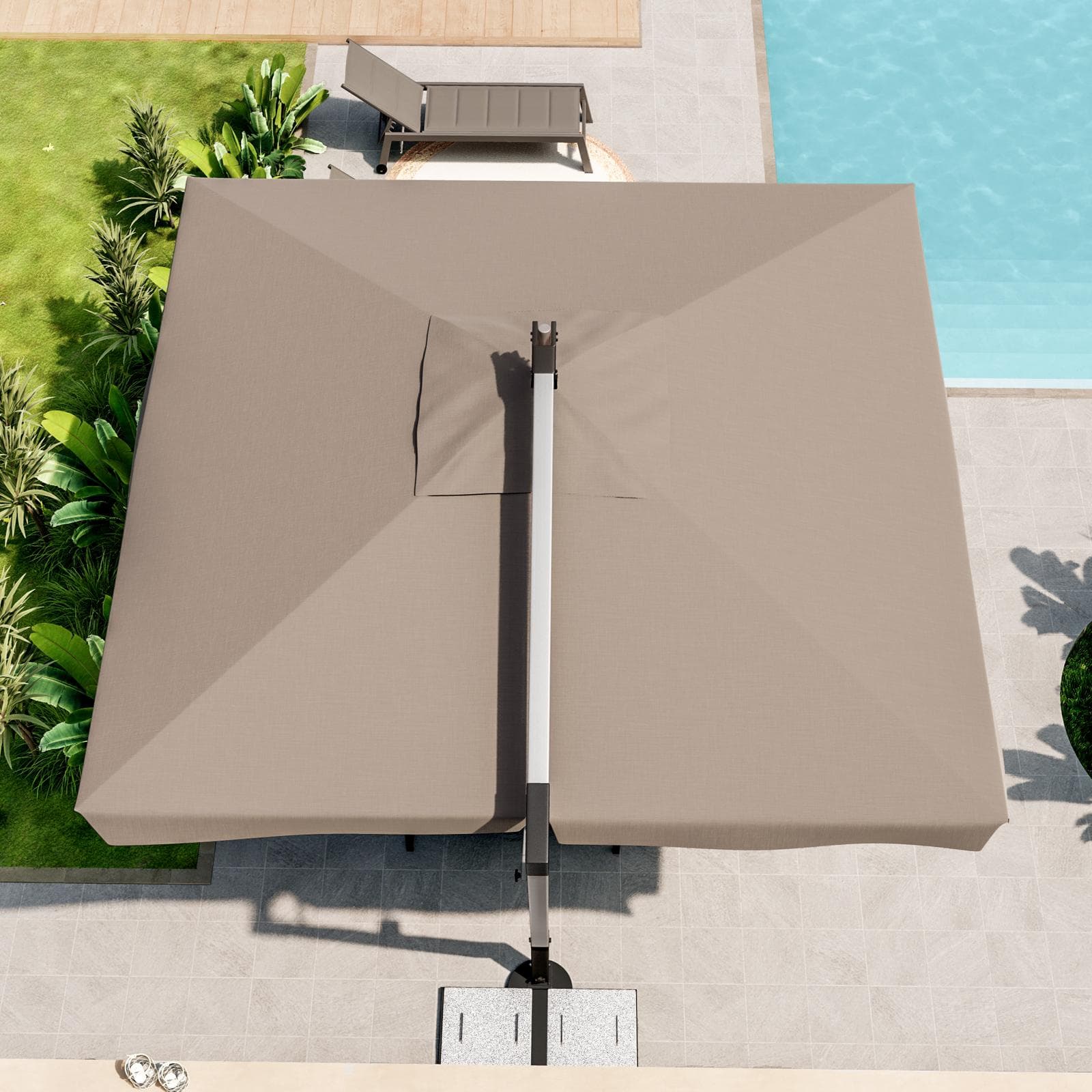 Ombrellone con palo laterale 4x4 m telo tortora con flap - Corfù