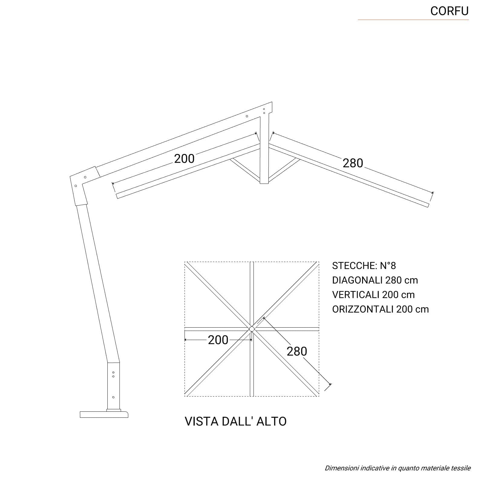 Ombrellone con palo laterale 4x4 m telo tortora con flap - Corfù