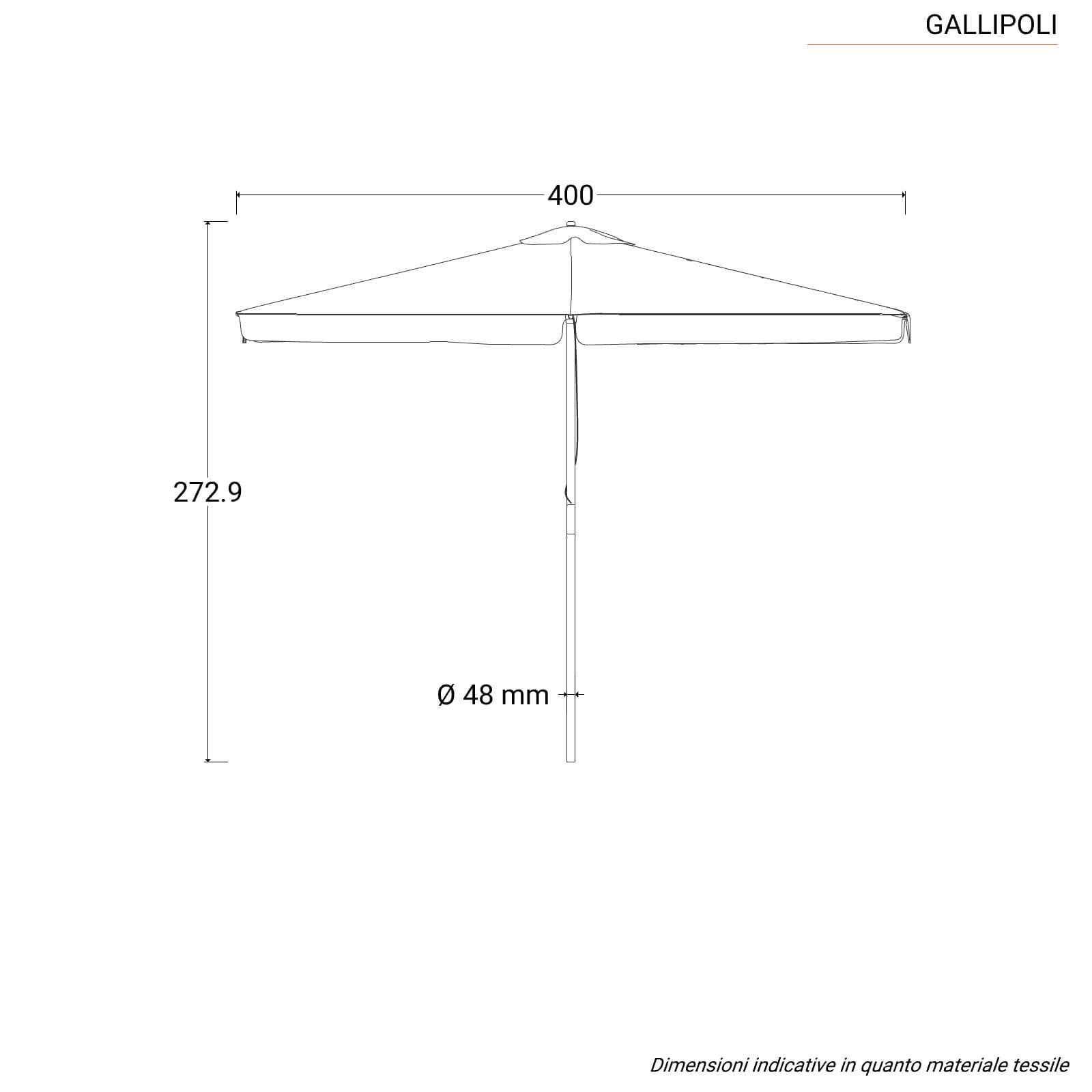 Ombrellone con palo centrale in legno 3x4 m e telo tortora con volant - Gallipoli