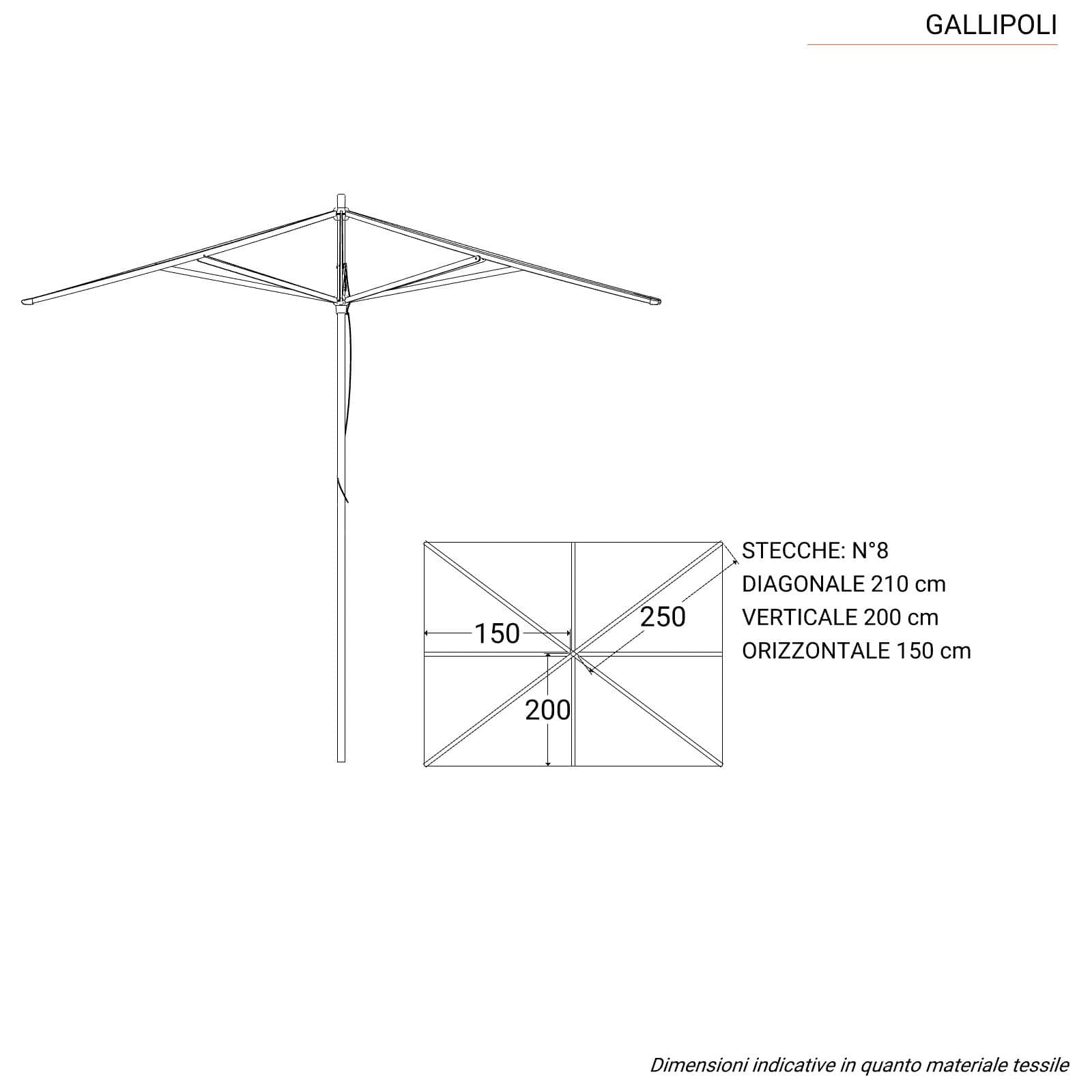 Ombrellone con palo centrale in legno 3x4 m e telo tortora con volant - Gallipoli