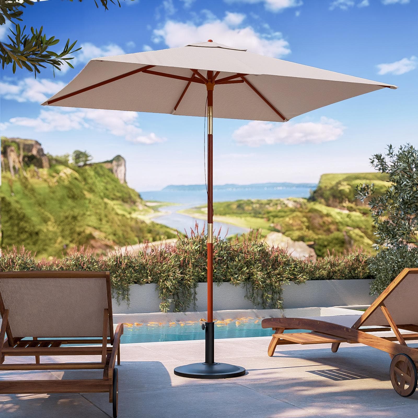 Ombrellone da giardino 1,5x2 m palo centrale telo ecrù - Gallipoli