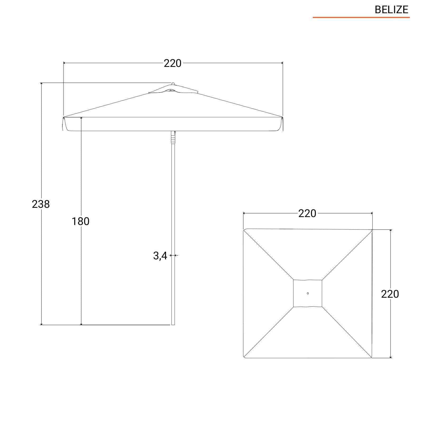 Ombrellone da giardino 2x2 m palo centrale telo ecrù con flap - Belize