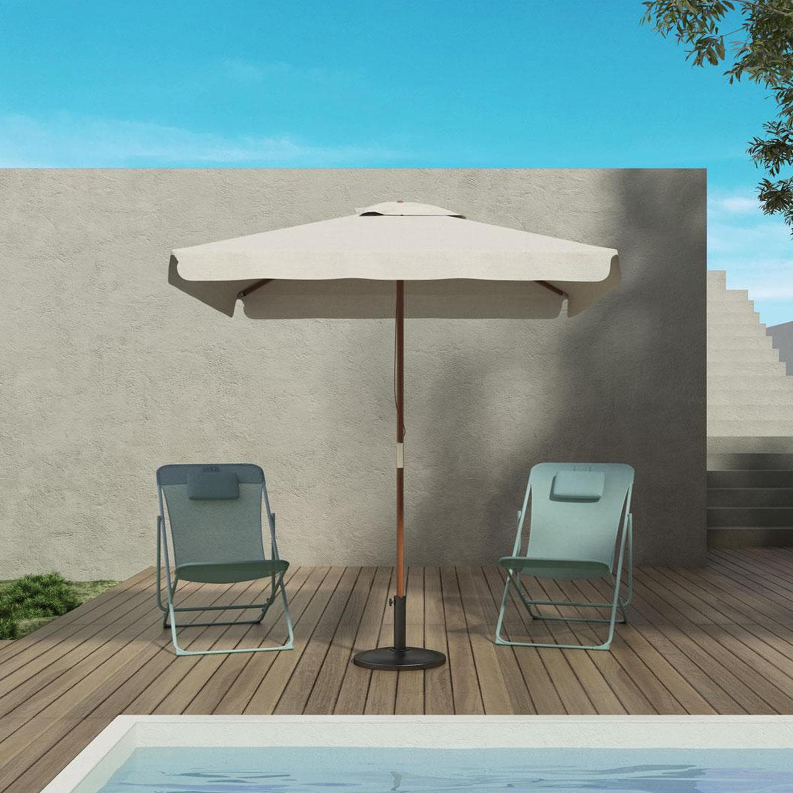 Ombrellone da giardino 2x2 m palo centrale telo ecrù con volant - Gallipoli