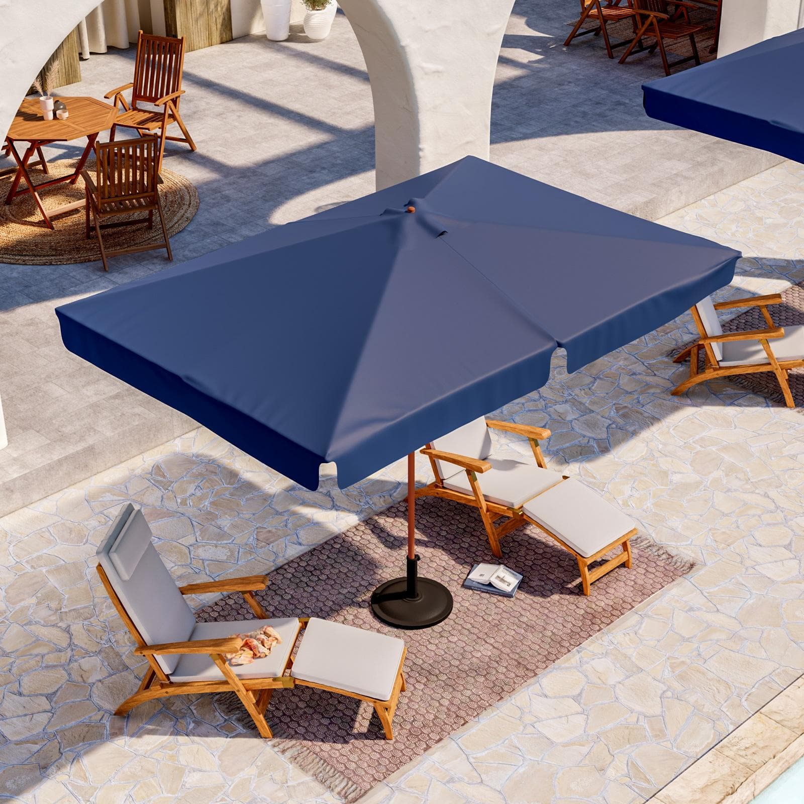 Ombrellone da giardino 2x3 m palo centrale telo blu navy con flap - Gallipoli