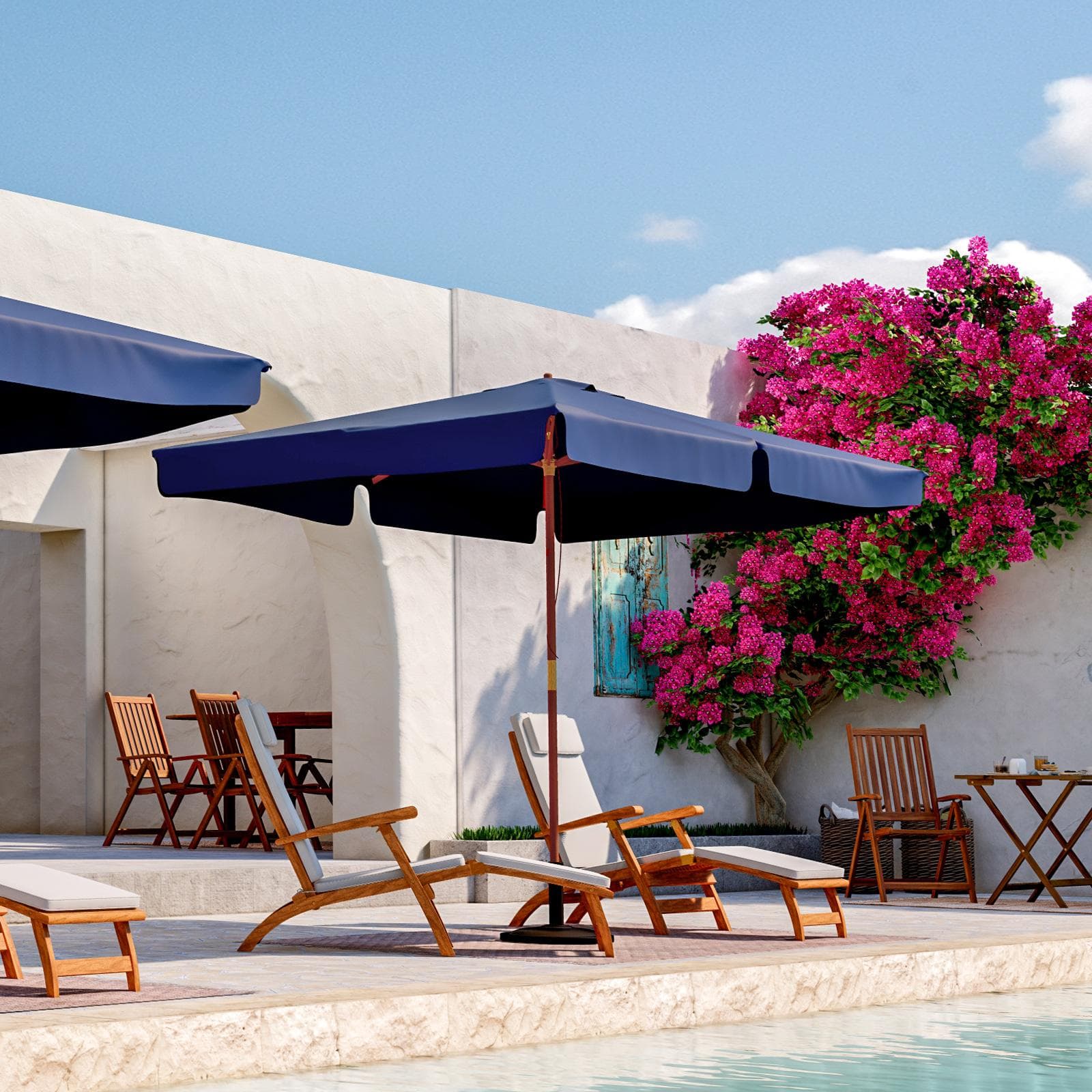 Ombrellone da giardino 2x3 m palo centrale telo blu navy con flap - Gallipoli