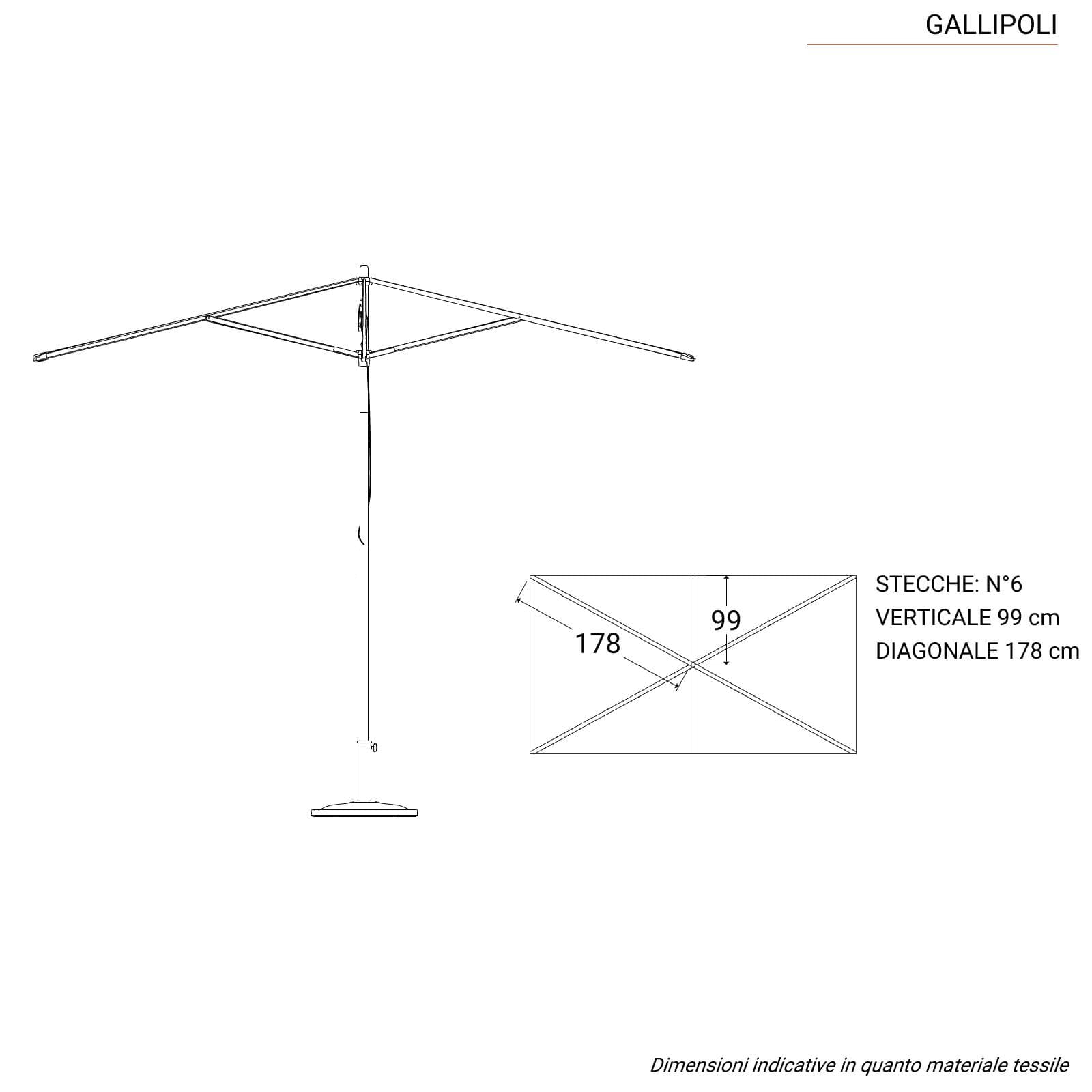 Ombrellone da giardino 2x3 m palo centrale telo blu navy con flap - Gallipoli