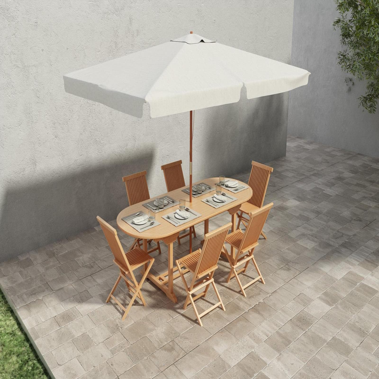 Ombrellone da giardino 2x3 m palo centrale telo ecrù con volant - Gallipoli