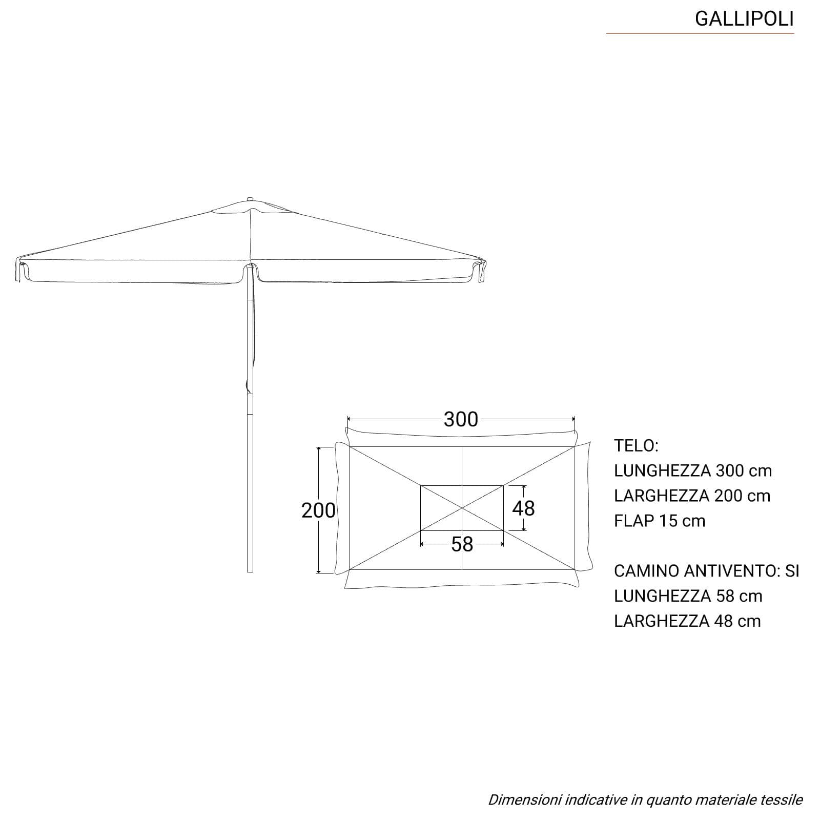 Ombrellone da giardino 2x3 m palo centrale telo ecrù con volant - Gallipoli