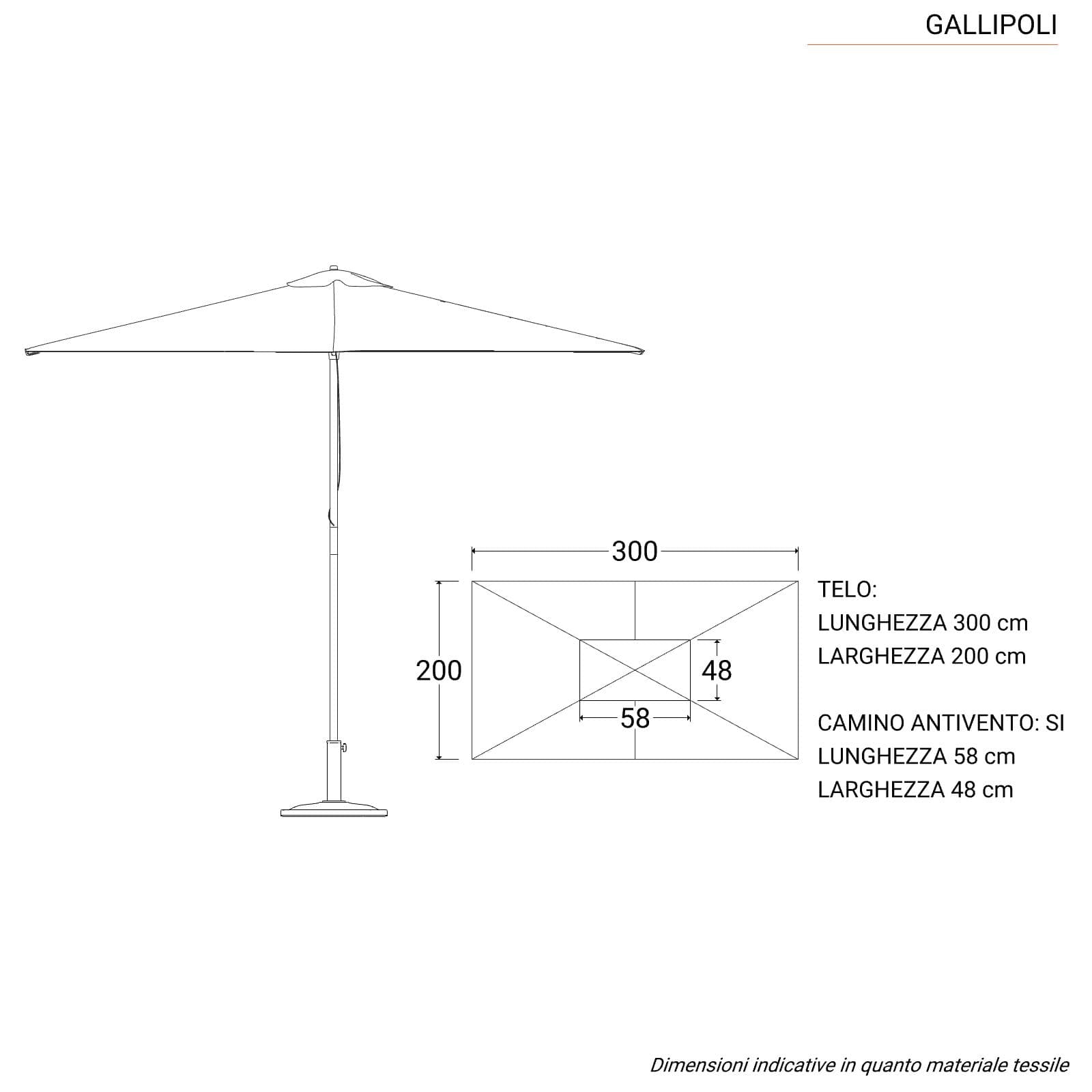 Ombrellone da giardino 2x3 m palo centrale telo ecrù - Gallipoli